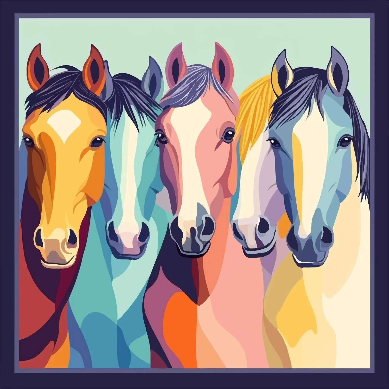 Colorful Flat Vector Illustration of Horses — free download from Dotvec