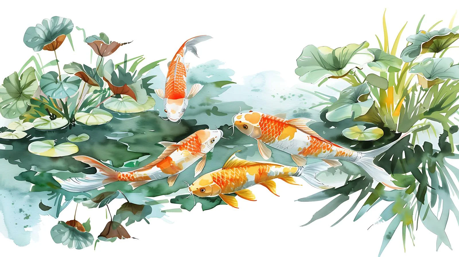 Vivid Koi Swim Amid Serene Greenery — free download from Dotvec