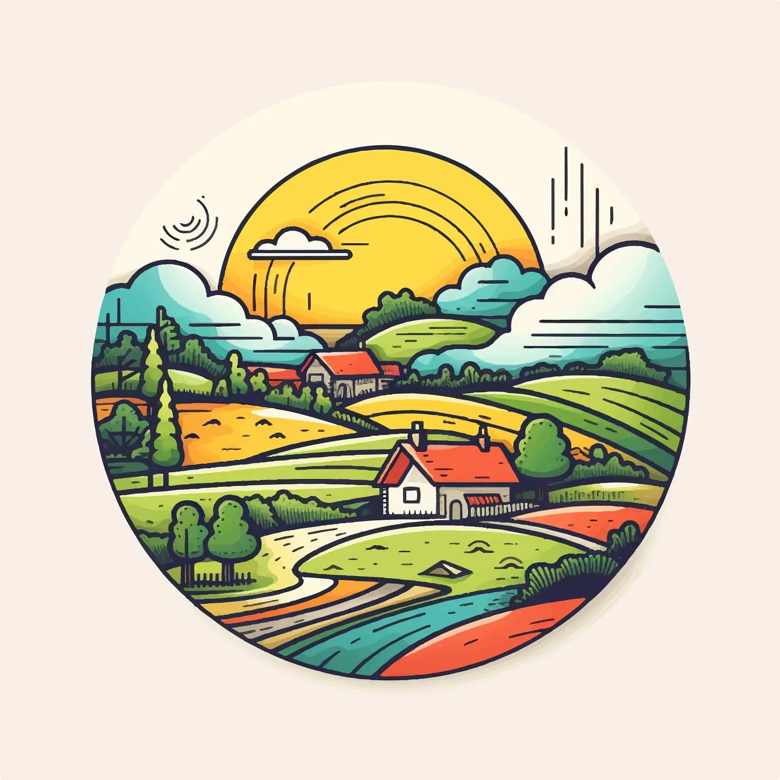 Colorful Rural Landscape Logotype Design — free download from Dotvec
