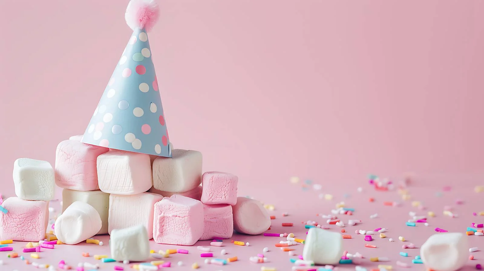 Vibrant Marshmallows with Party Hat on Pink — free download from Dotvec
