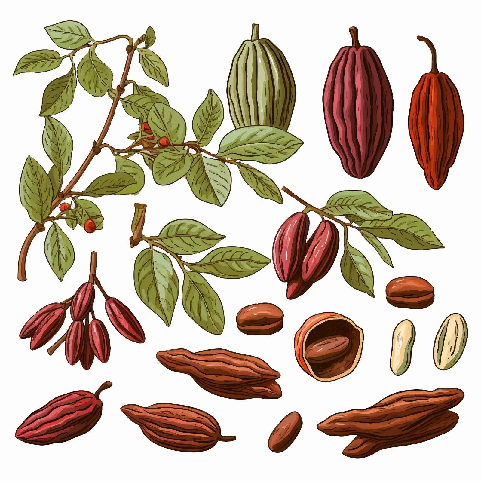 Colorful Natural Drawing of Ripe Fruit Pods — free download from Dotvec