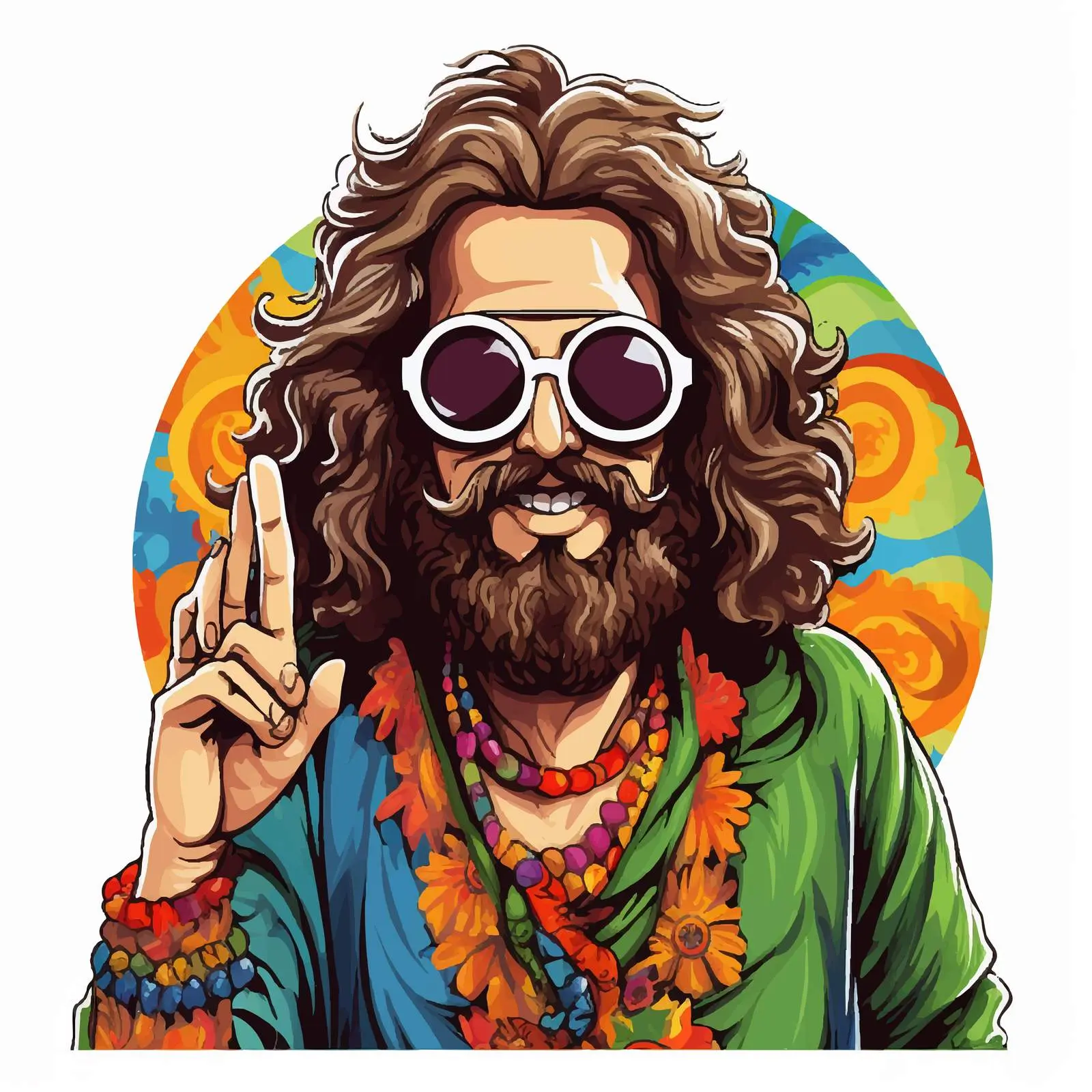 Colorful Retro Hippie Man with Peace Symbols — free download from Dotvec