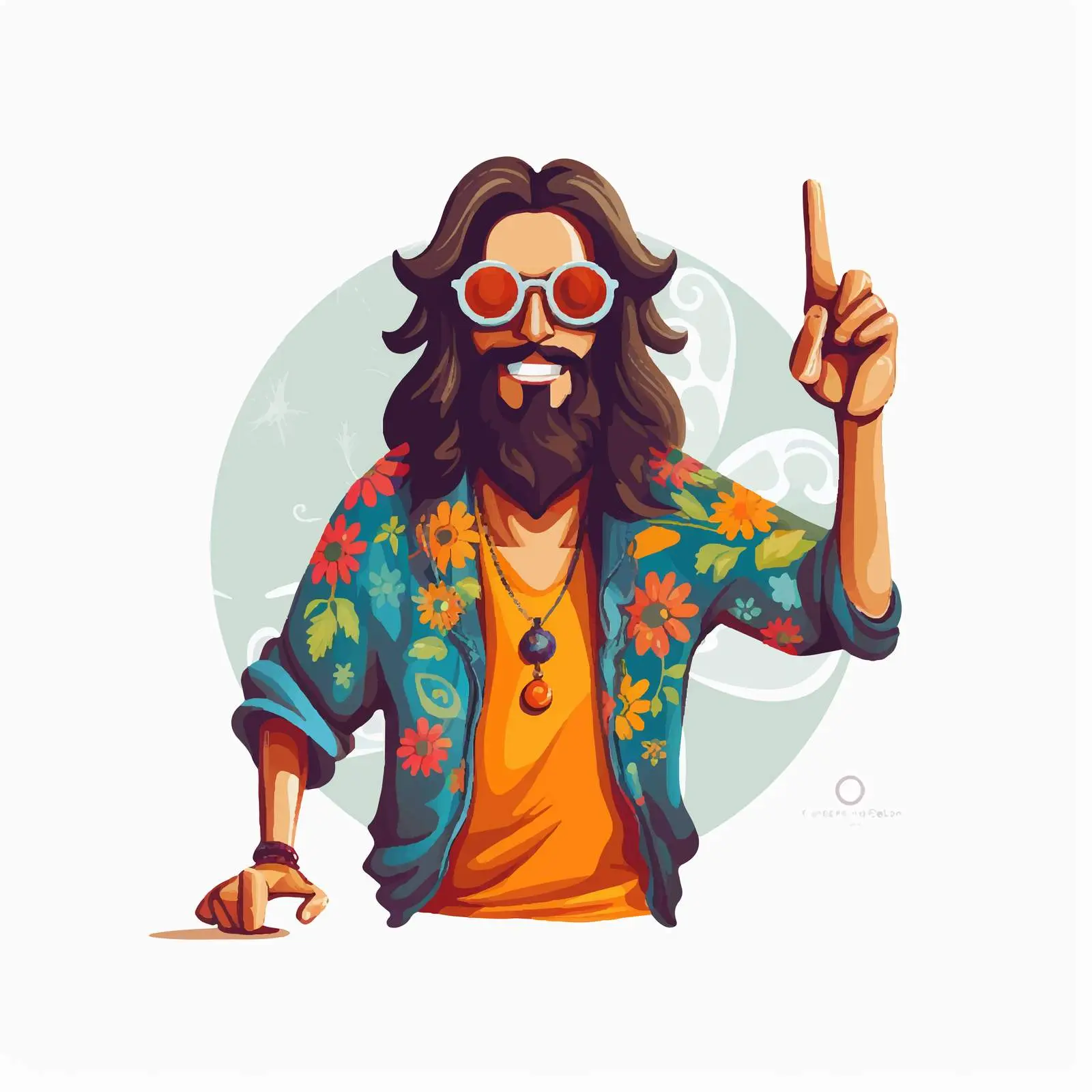 Colorful Retro Hippie Man with Peace Symbols — free download from Dotvec