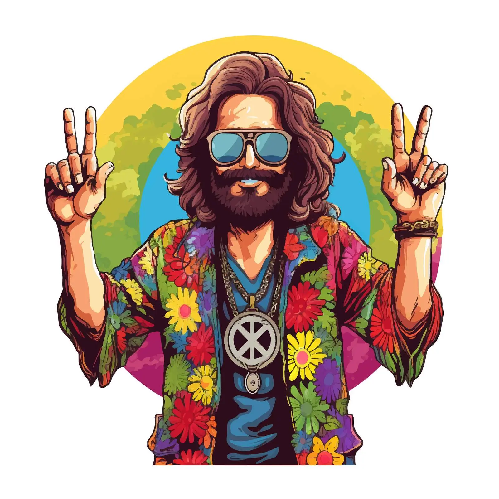 Colorful Retro Hippie Shirt with Peace Symbol — free download from Dotvec