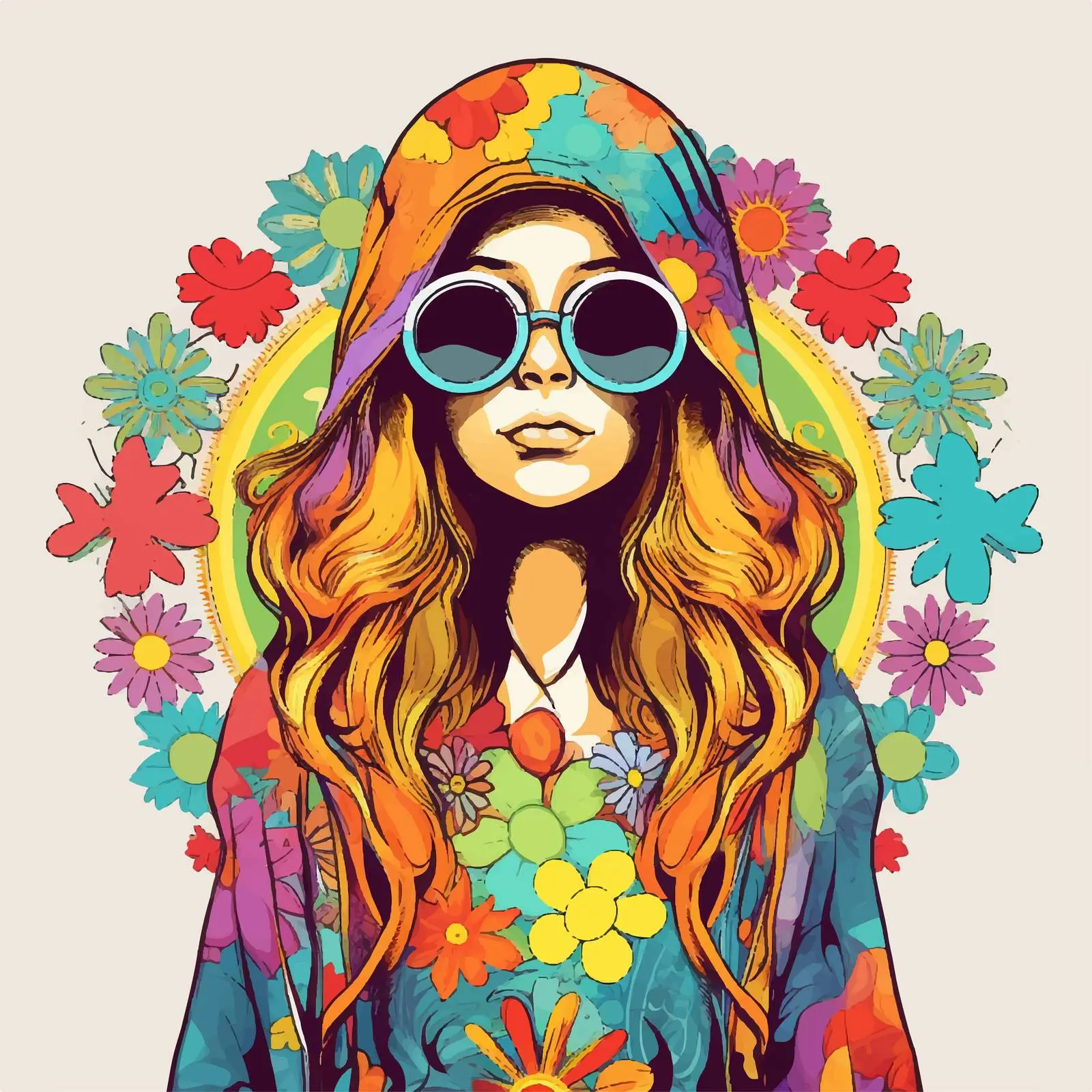Colorful Retro Hippie Character Vector Art — free download from Dotvec