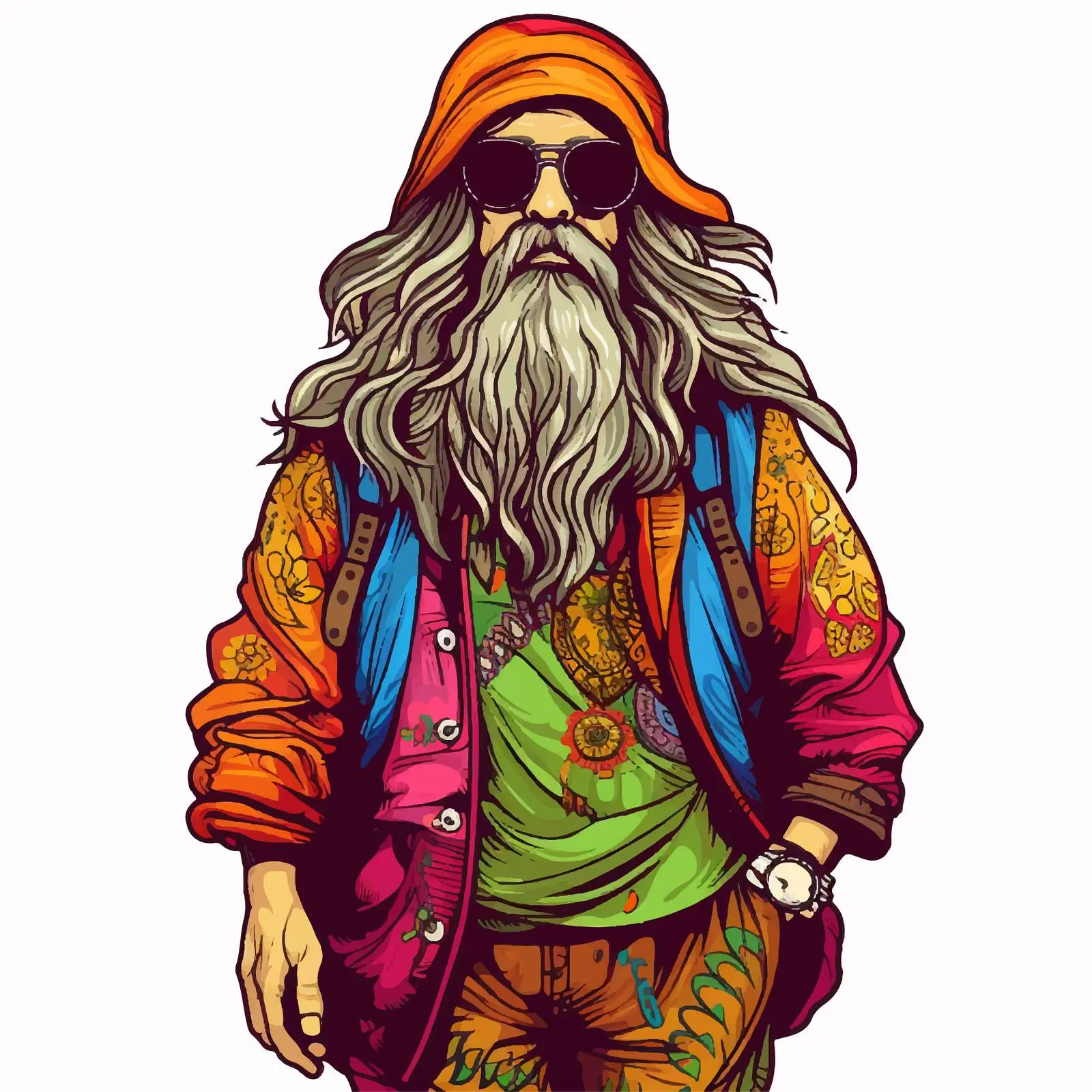 Colorful Retro Hippie Character Vector Art — free download from Dotvec