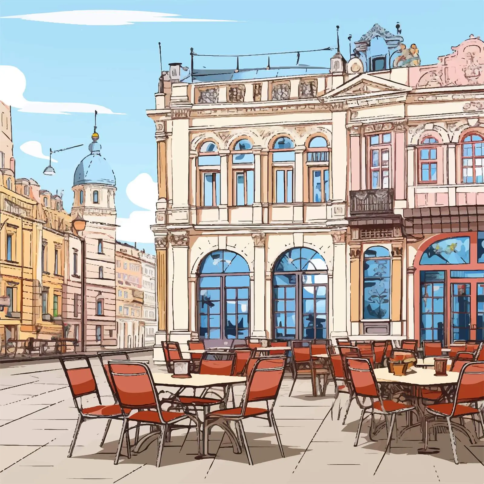 Colorful Outdoor Cafe and Restaurant Vector – free cafe vibes image from Dotvec