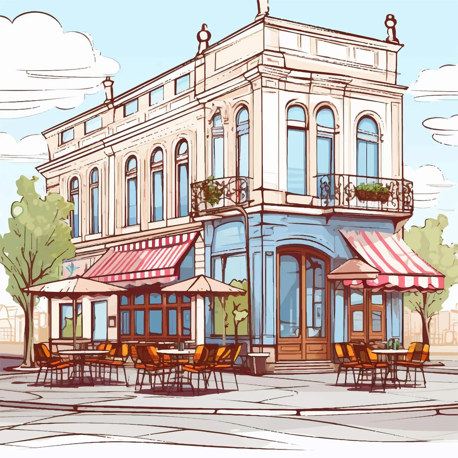 Vibrant Outdoor Café and Restaurant Illustration – free coffee culture image from Dotvec