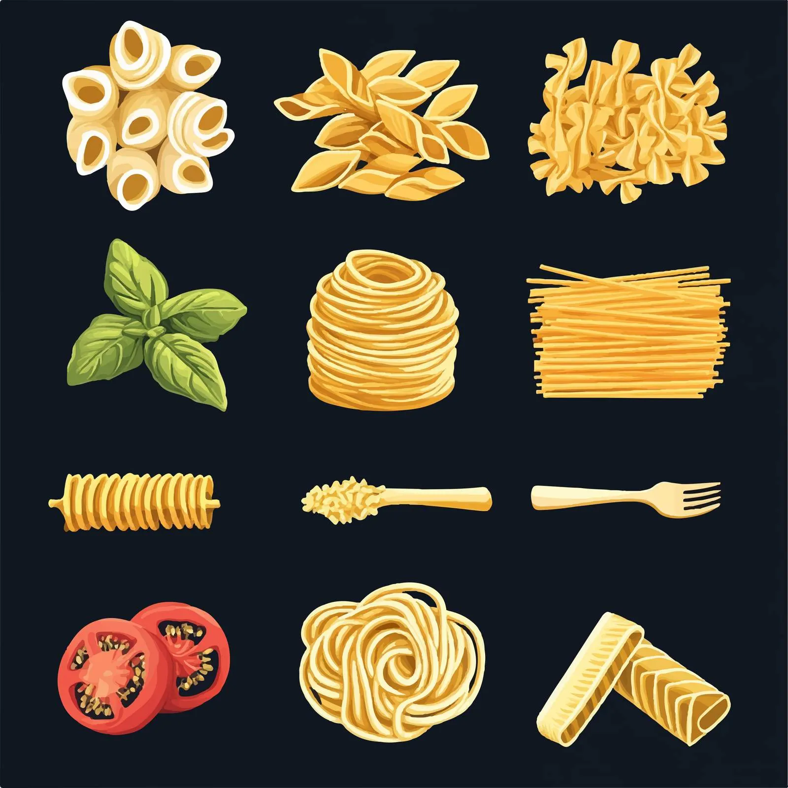 Colorful Pasta Varieties and Spaghetti Vectors — free download from Dotvec