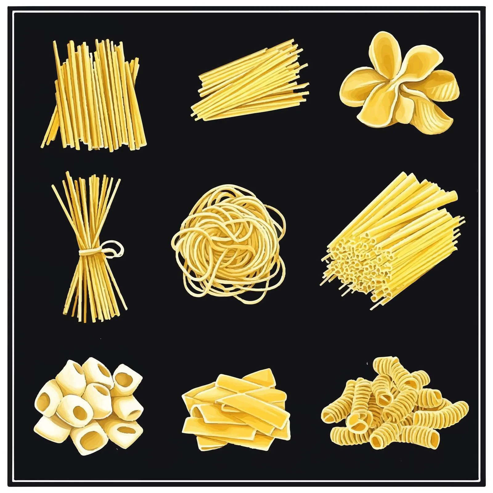 Colorful Variety of Pasta and Spaghetti Vectors — free download from Dotvec