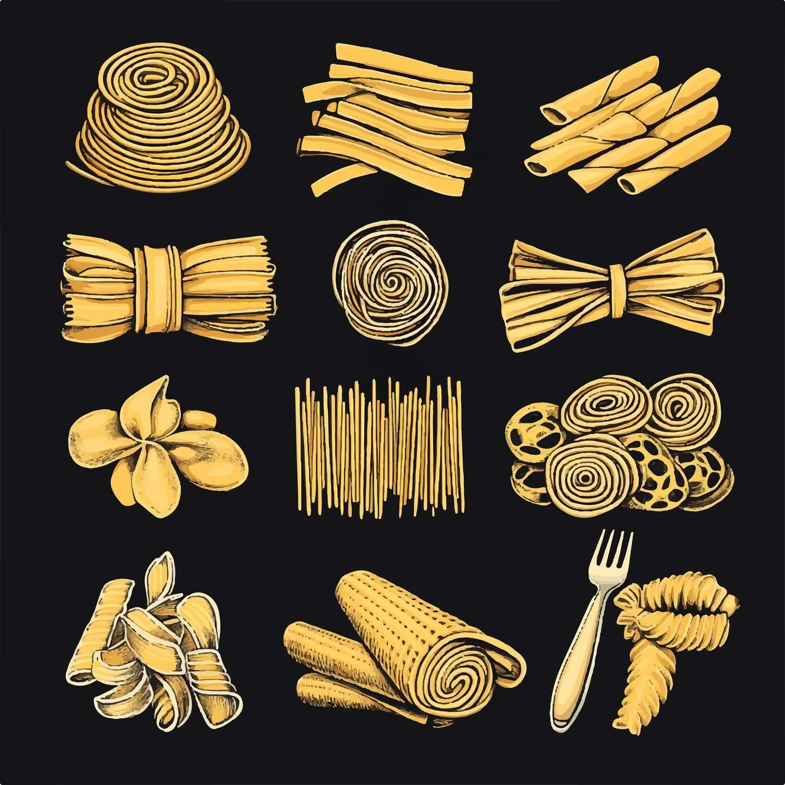 Colorful Variety of Pasta and Spaghetti Vectors — free download from Dotvec