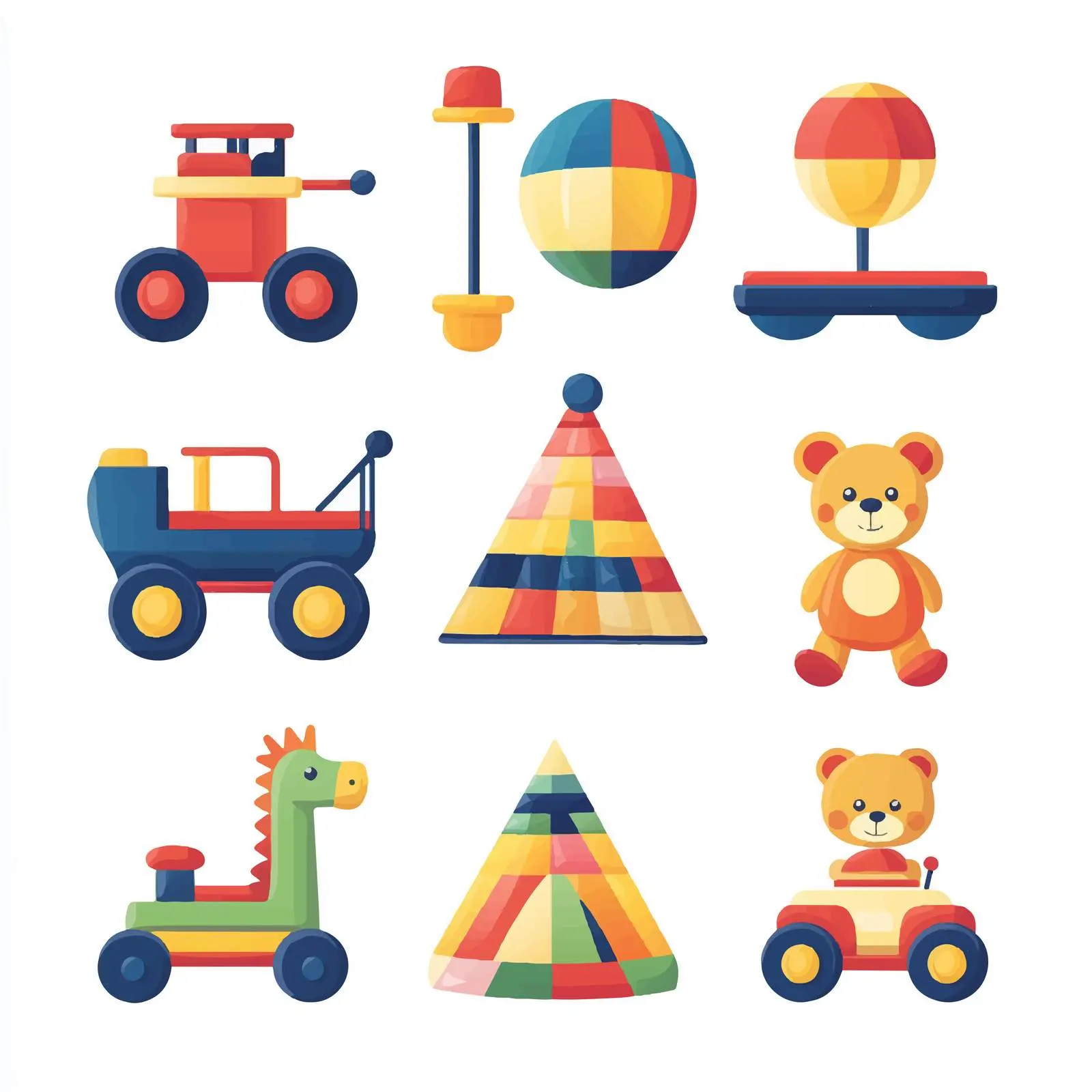 Colorful Toys Spinning Top and Rocking Horse — free download from Dotvec