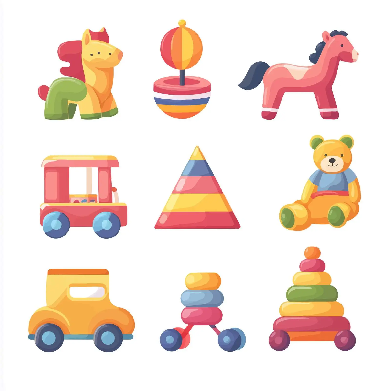 Colorful Toy Spinning Tops and Rocking Horse — free download from Dotvec