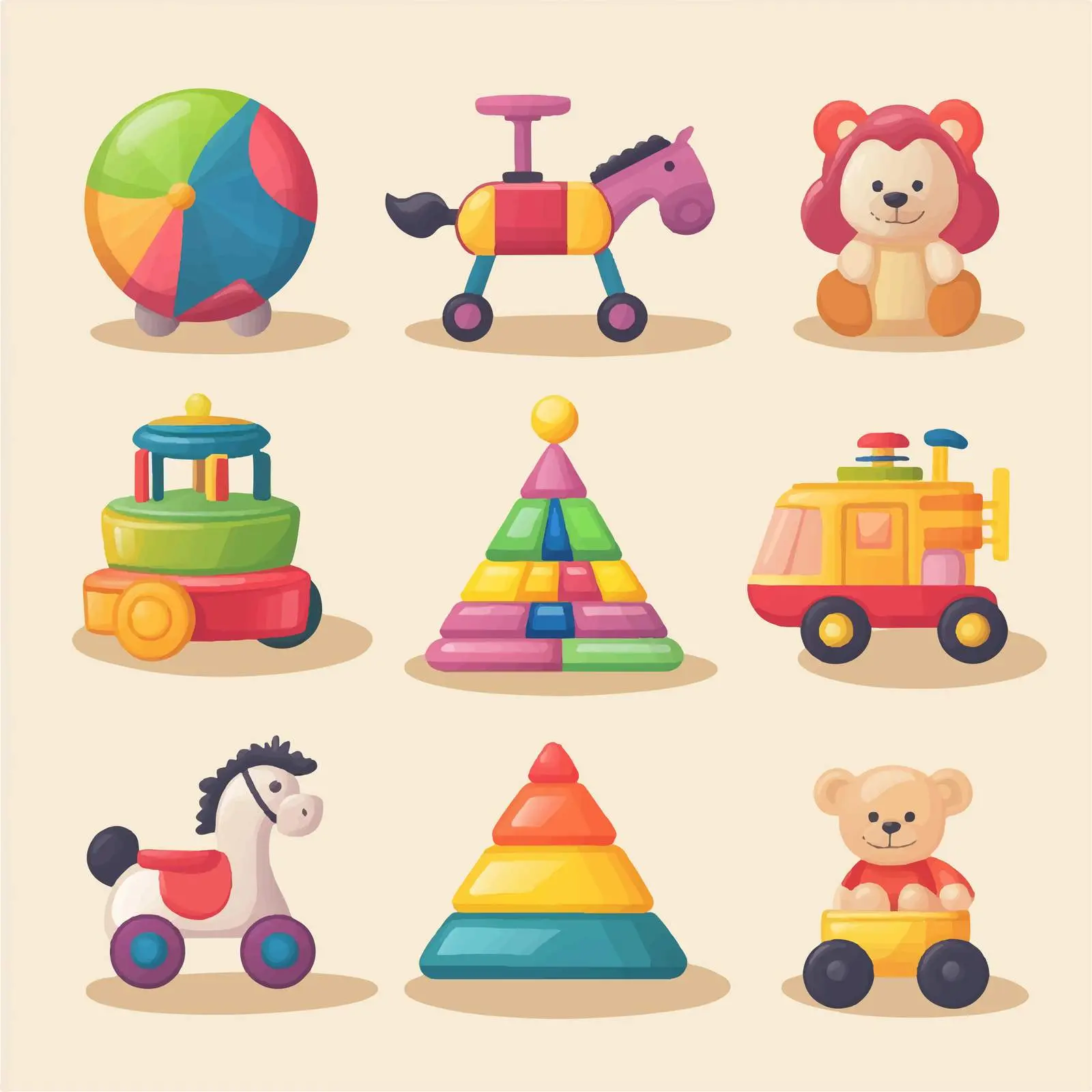 Colorful Spinning Top and Rocking Horse — free download from Dotvec