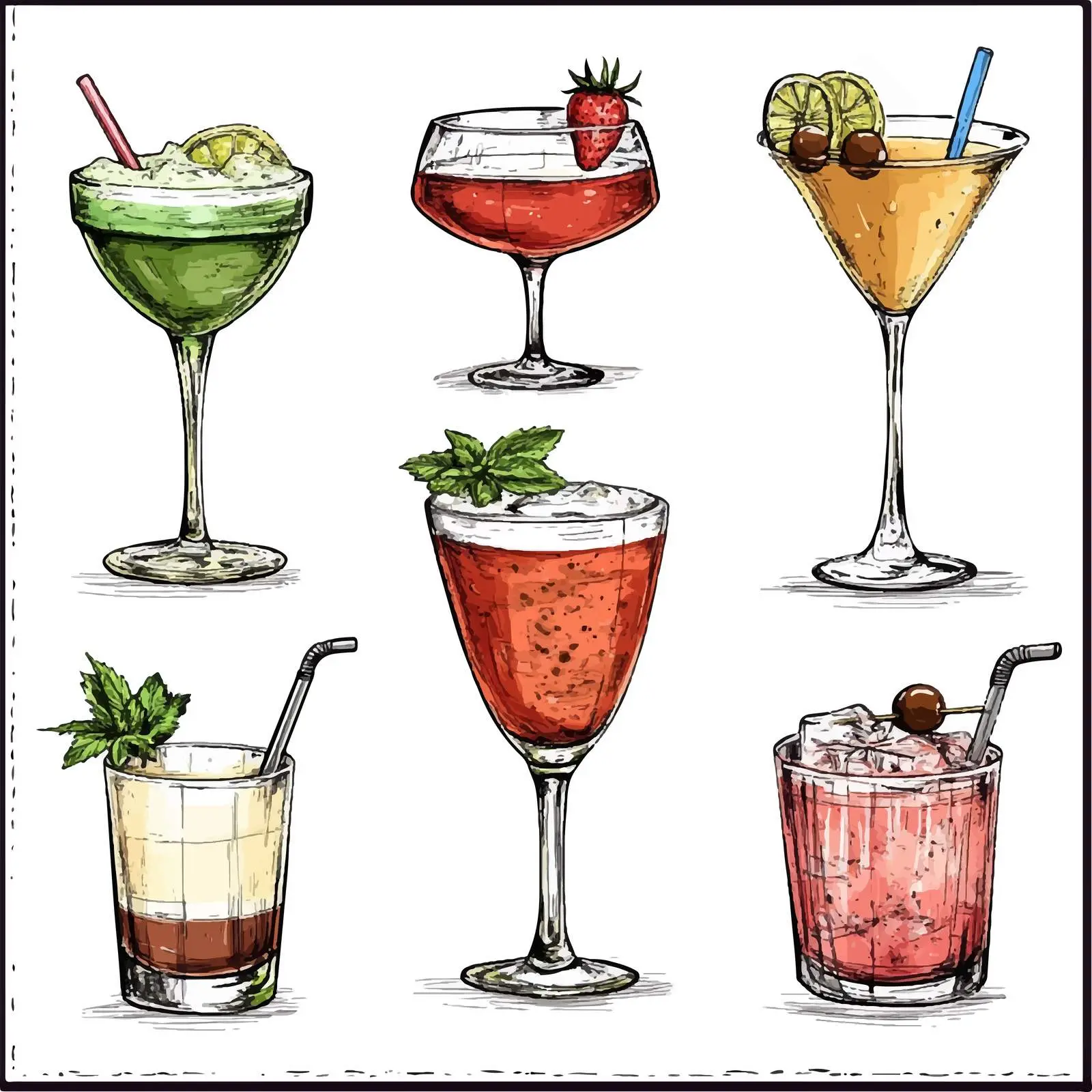 Colorful Cocktail Vector Sketch Set — free download from Dotvec
