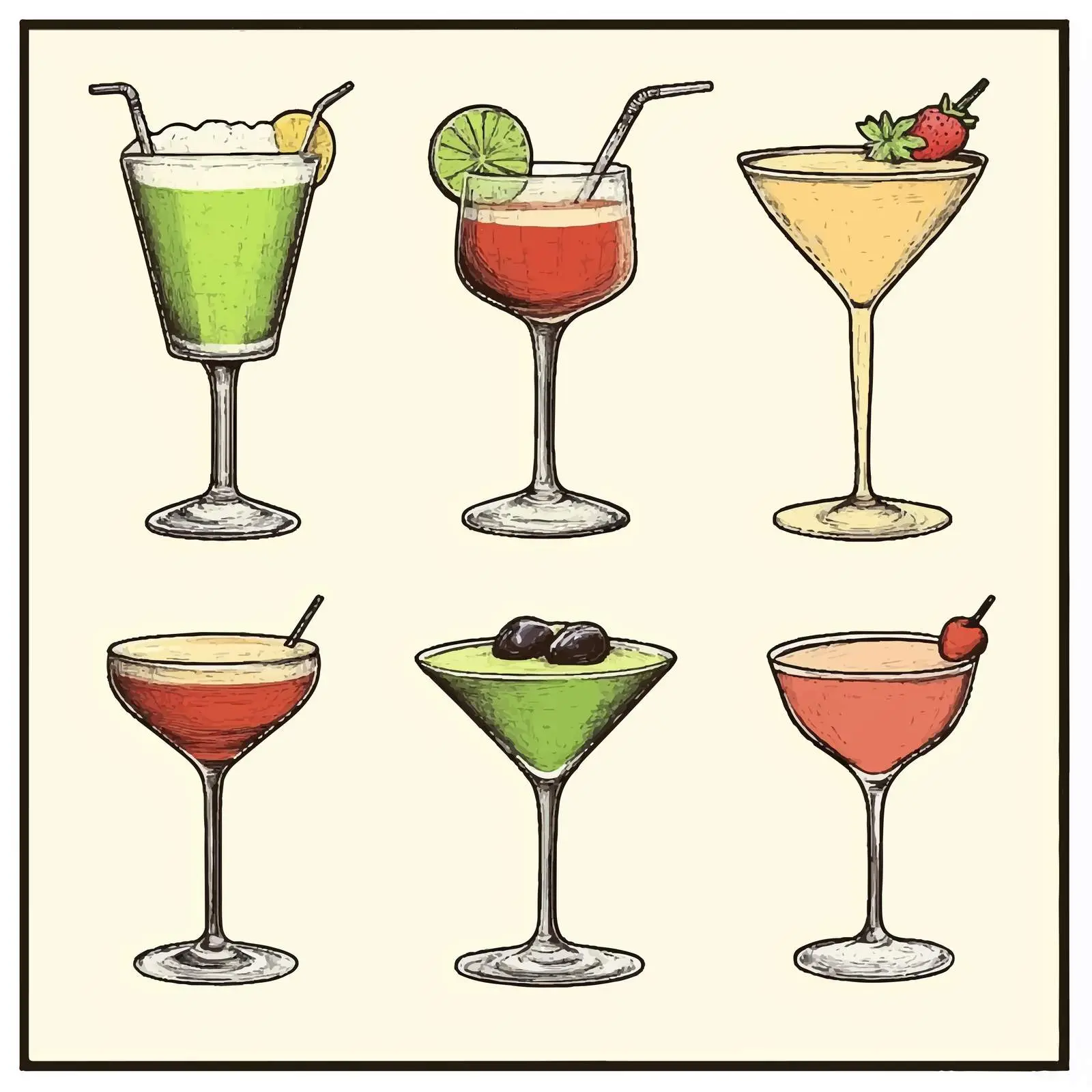 Colorful Cocktail Sketch Set — free download from Dotvec