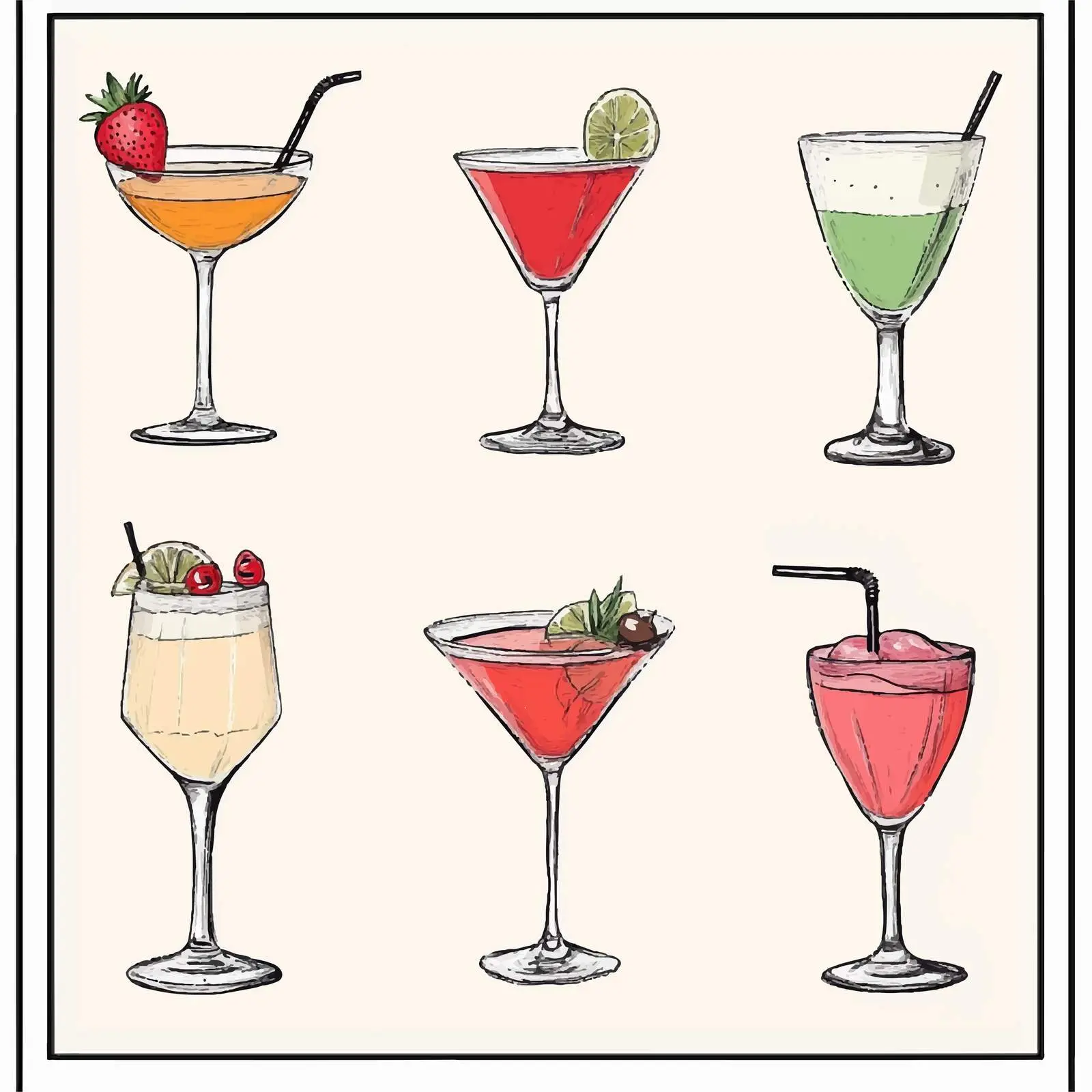 Colorful Cocktail Sketch Set — free download from Dotvec