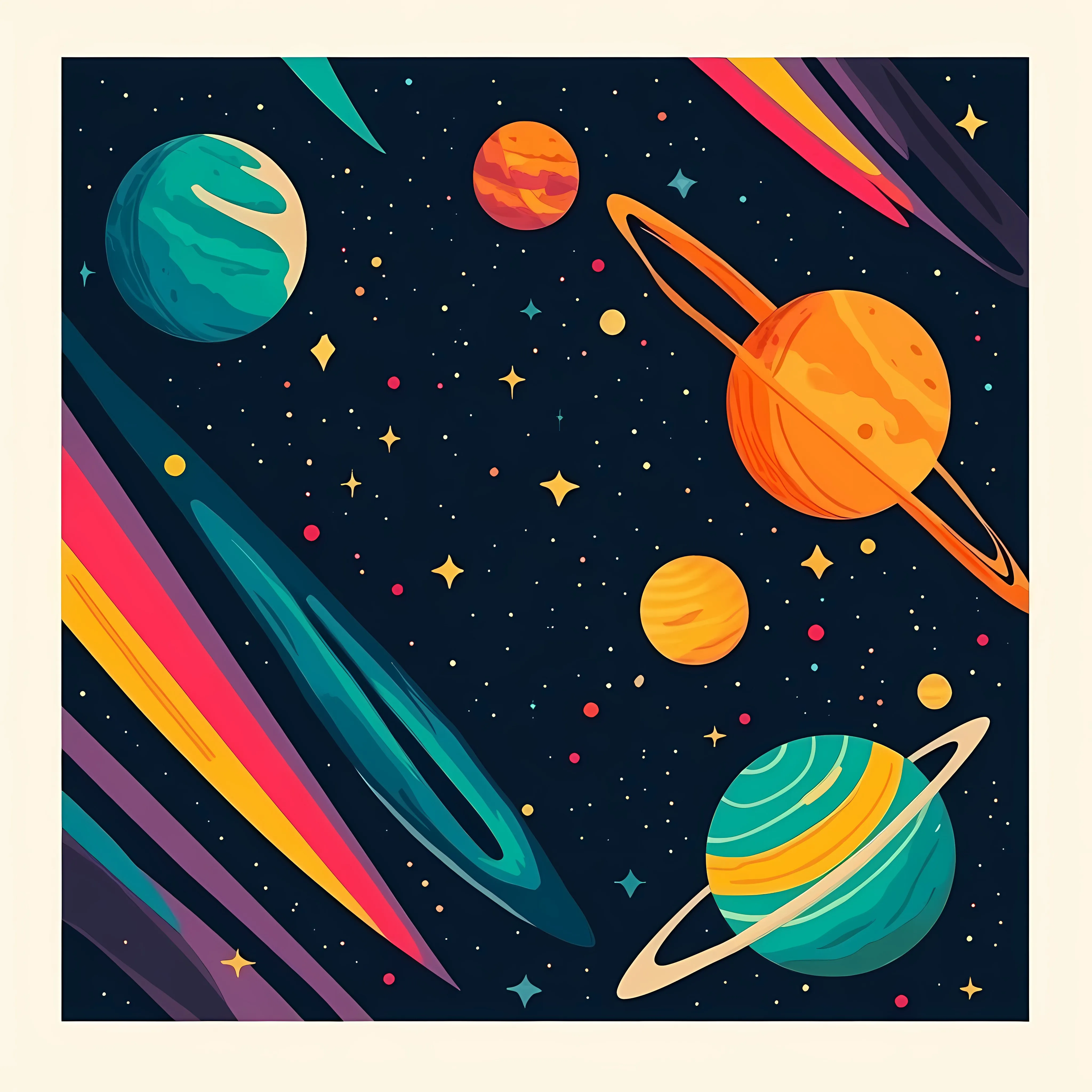 Colorful Space and Planets Flat Vector Illustration — free download from Dotvec