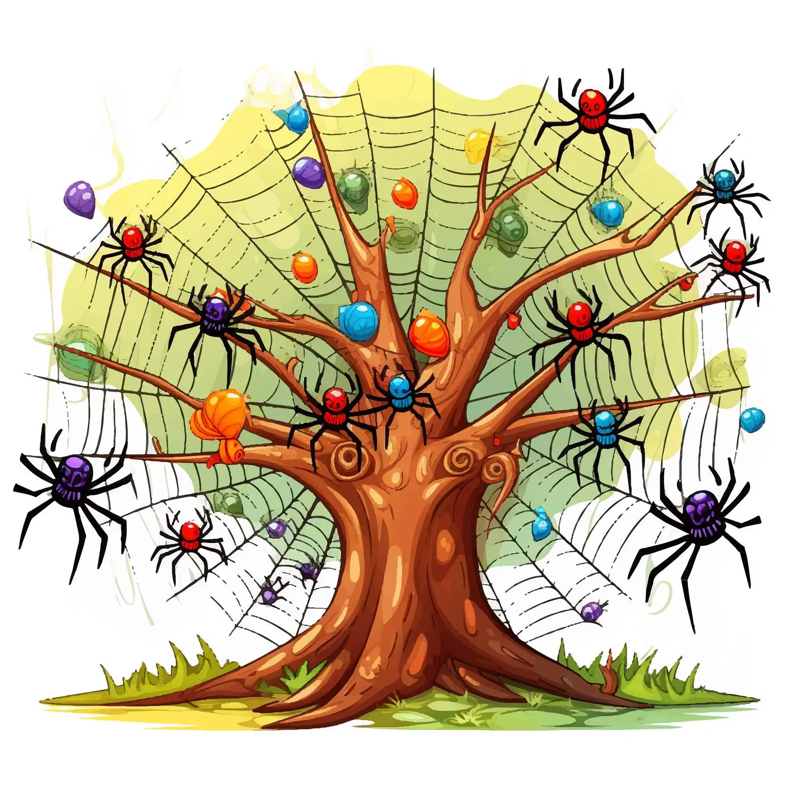 Colorful Spiders Playing on a Web — free download from Dotvec