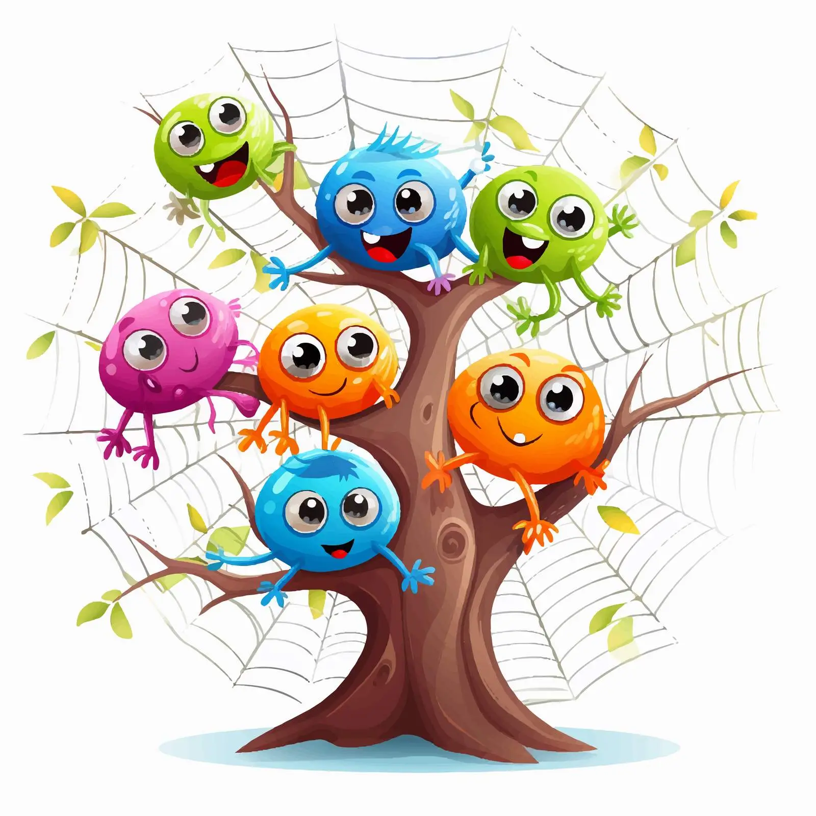 Colorful Spiders Playing on a Web — free download from Dotvec