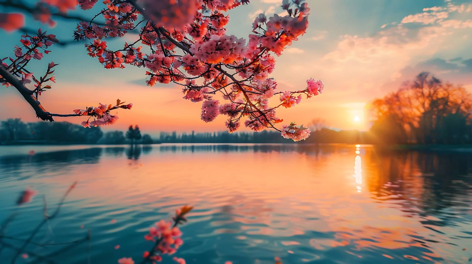 Vibrant Sunrise Reflection on Lake Shore — free download from Dotvec