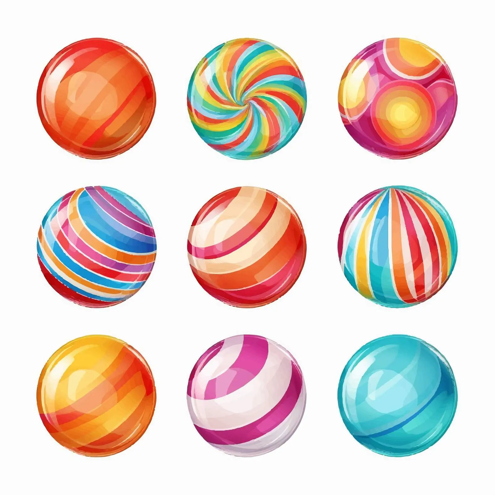 Colorful Striped Caramel Balls Illustration Stickers Kit — free download from Dotvec