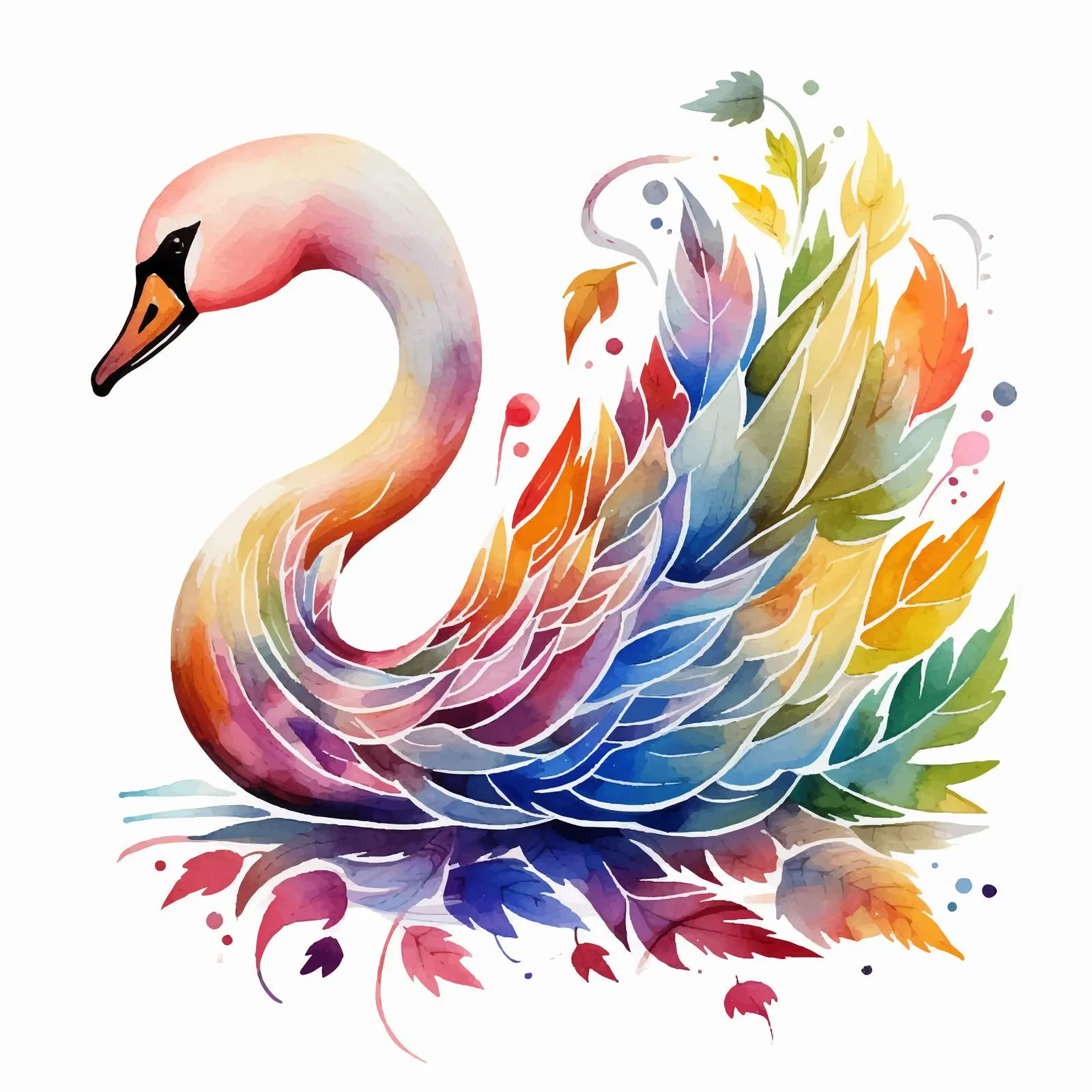 Colorful Swan Doodle Watercolor Vector – free fluid image from Dotvec