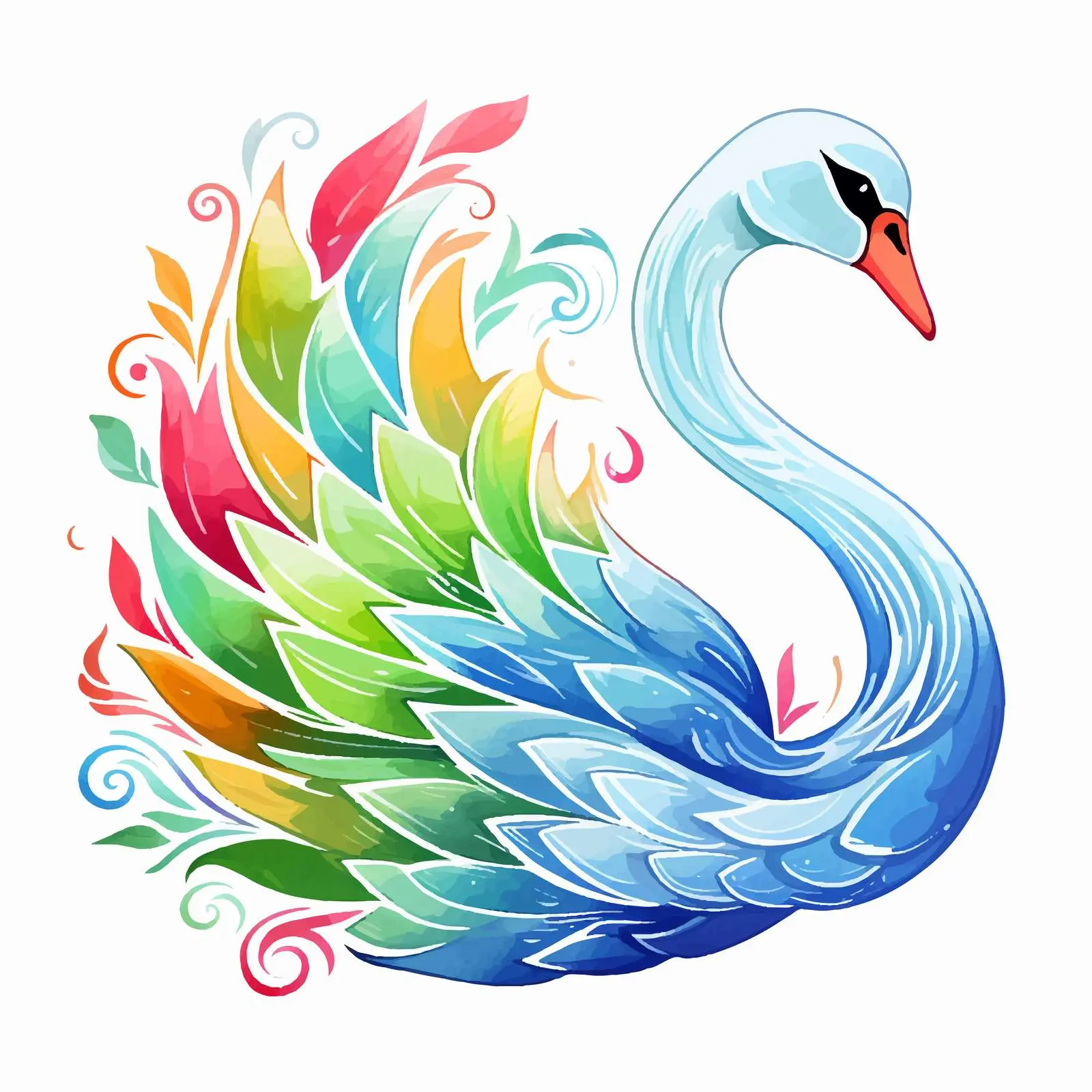 Colorful Swan Sketch with Watercolor Leaves — free download from Dotvec