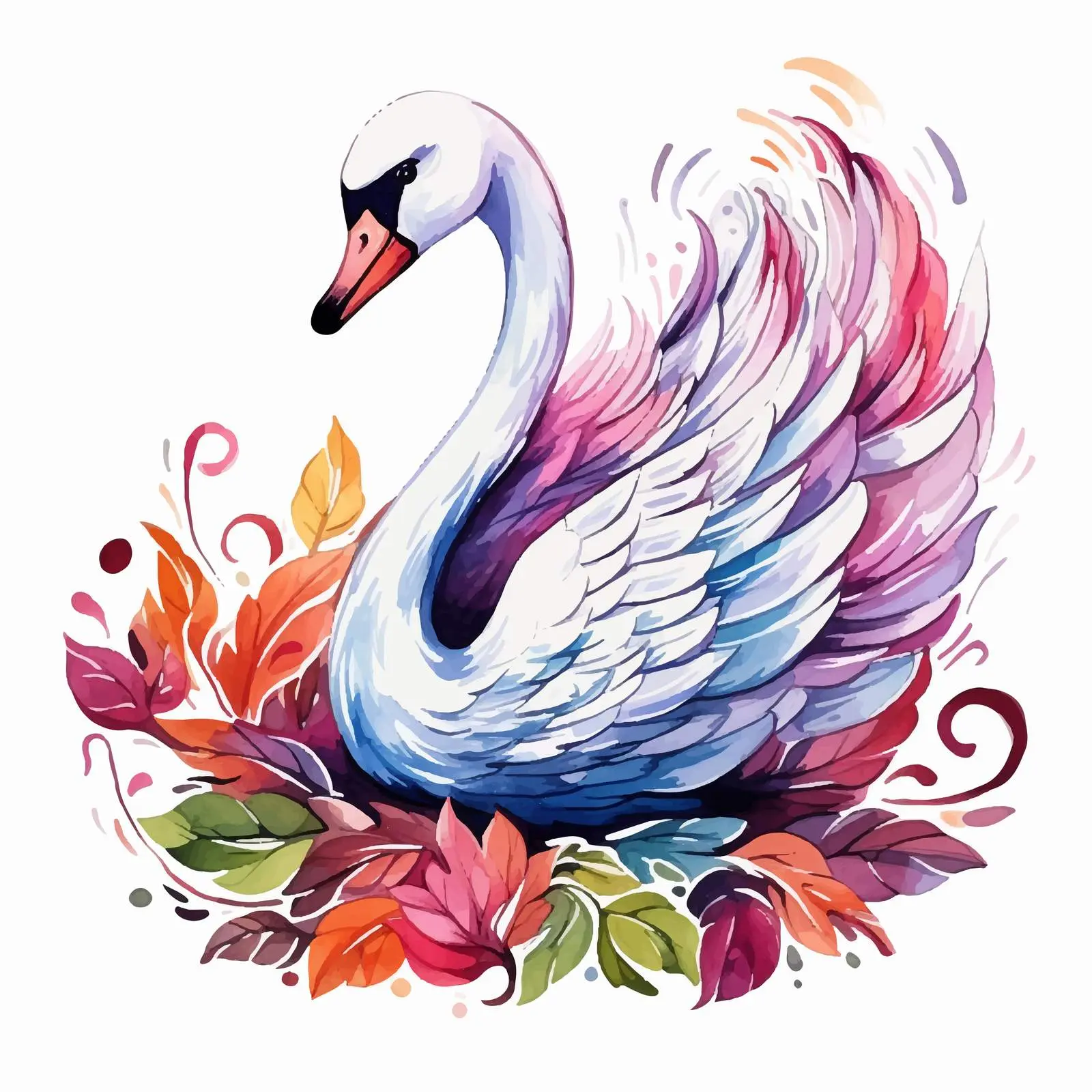 Colorful Swan in Watercolor Doodle Style — free download from Dotvec