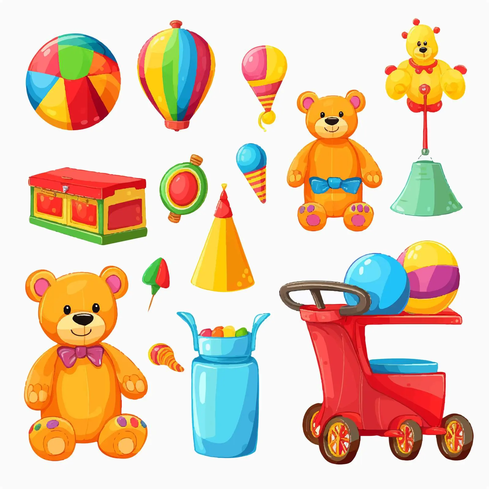 Colorful Toys Set for Kids - Vector Illustration – free cartoon toys image from Dotvec