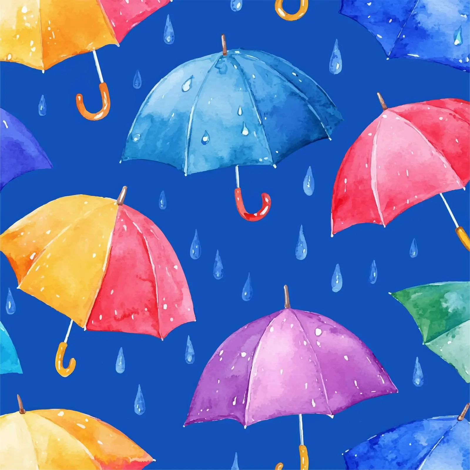 Colorful Watercolor Umbrellas with Raindrops – free umbrella image from Dotvec
