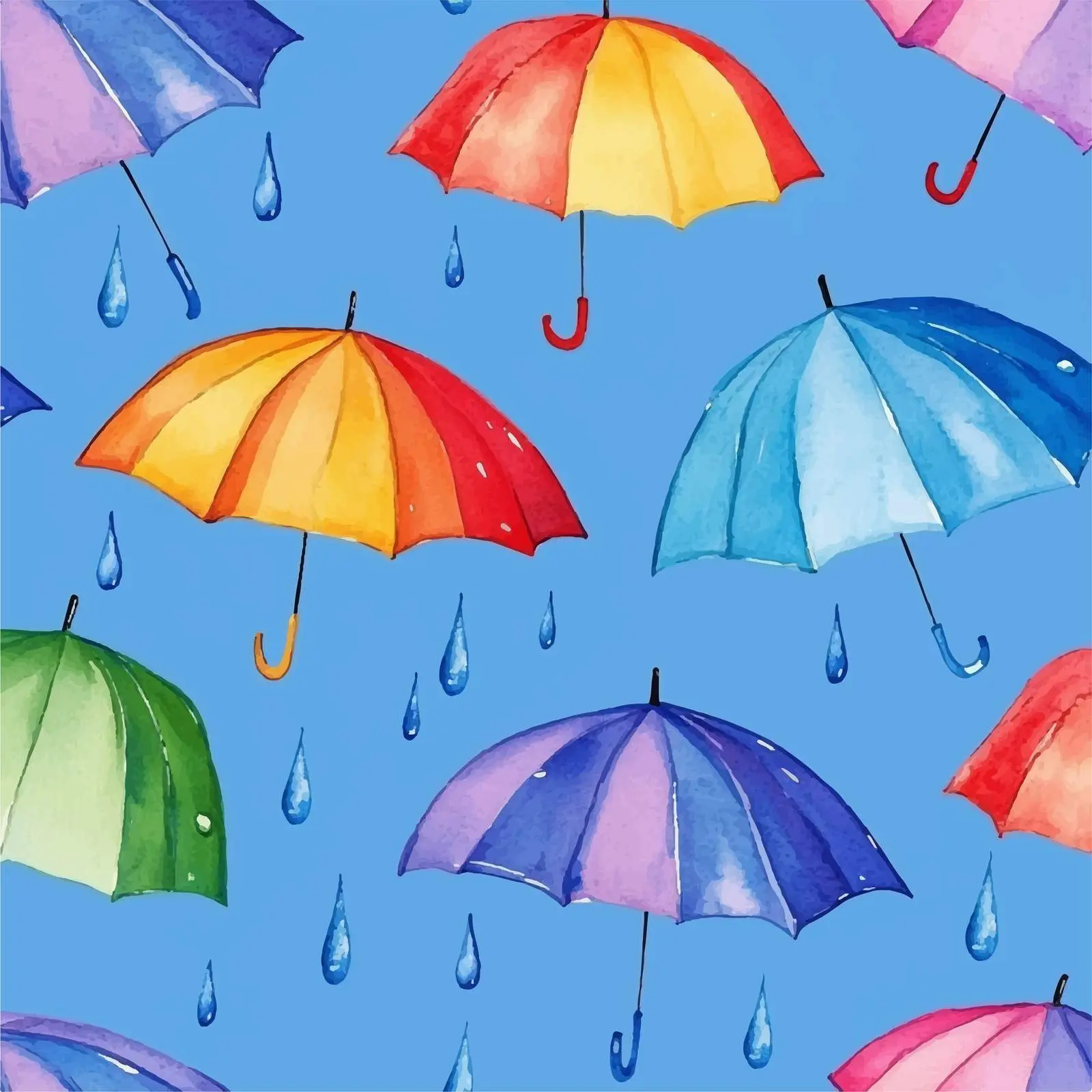 Colorful Umbrellas with Raindrops in Watercolor – free umbrella image from Dotvec