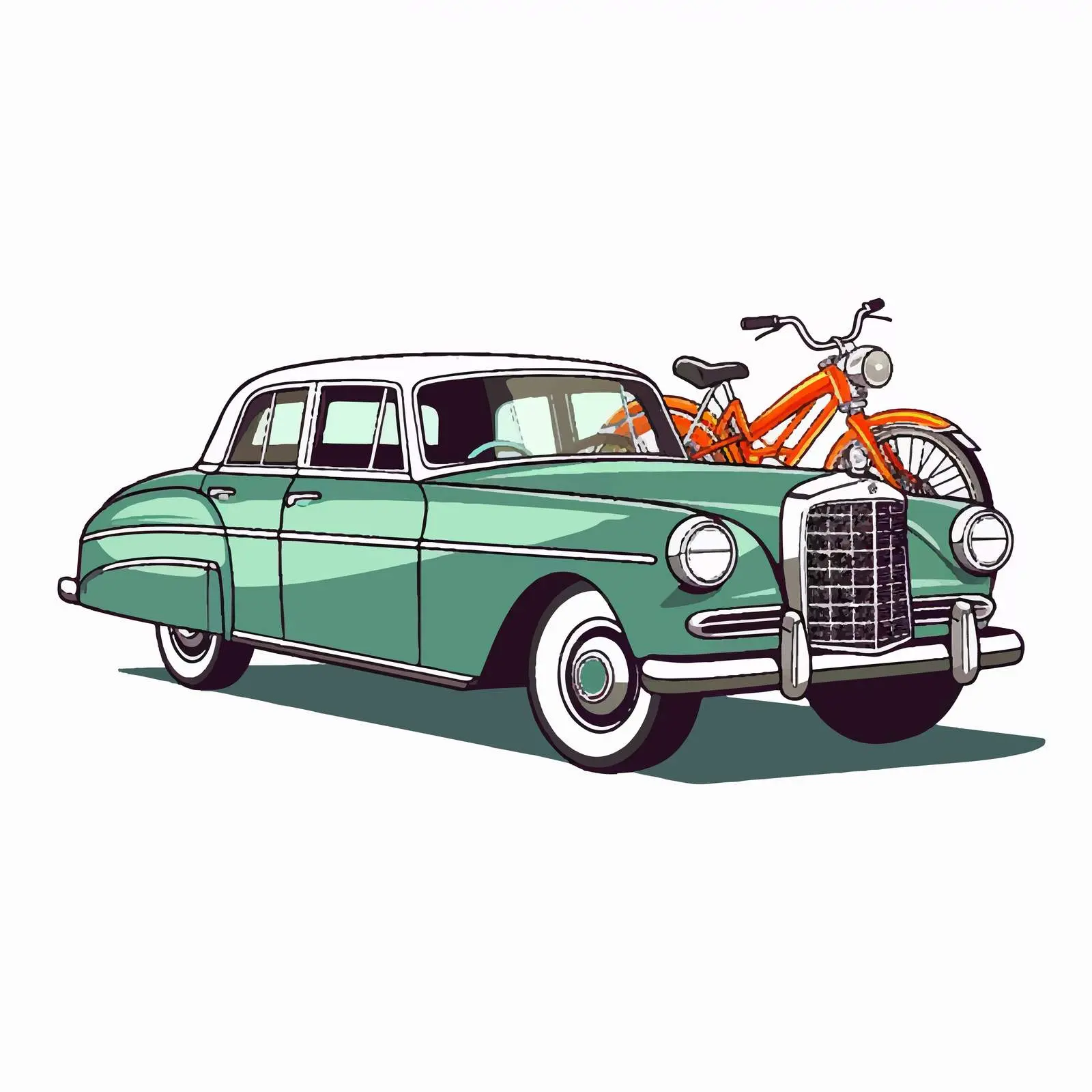 Vintage Classic Car and Bike Vector Illustration — free download from Dotvec