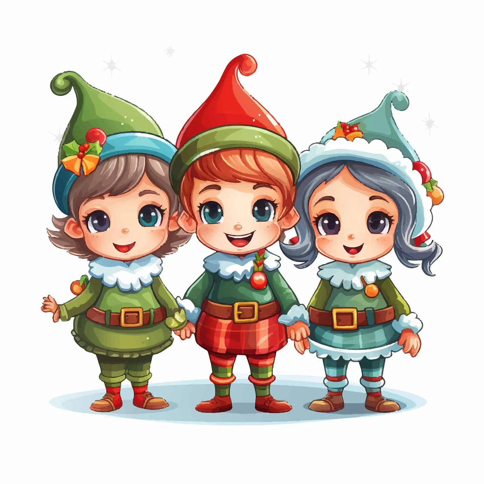Colorful Christmas Elves Vector Illustration — free download from Dotvec