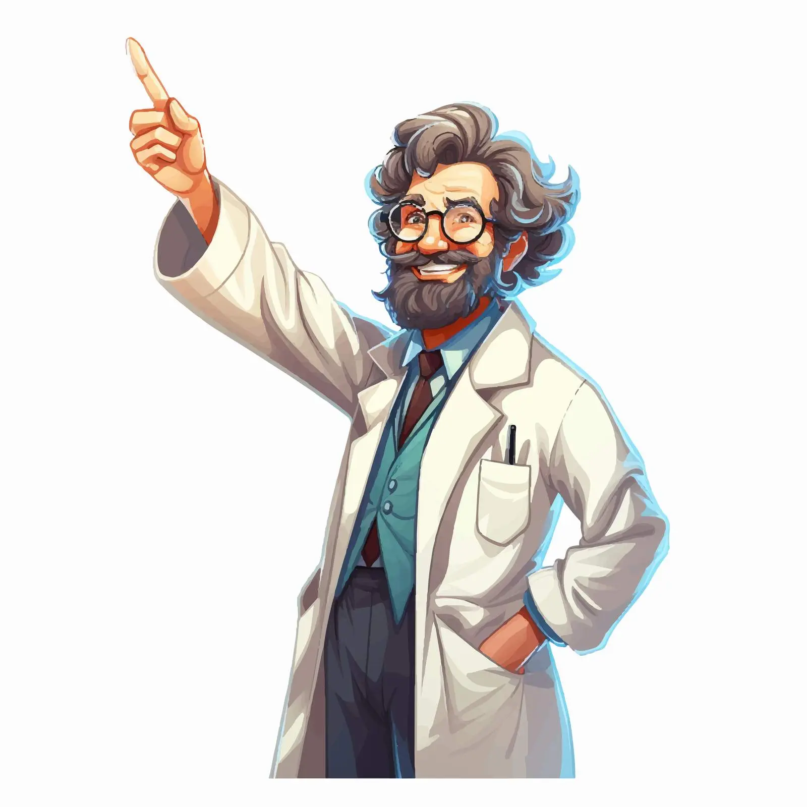 Happy Scientist Pointing Upwards - Colorful Vector Art — free download from Dotvec