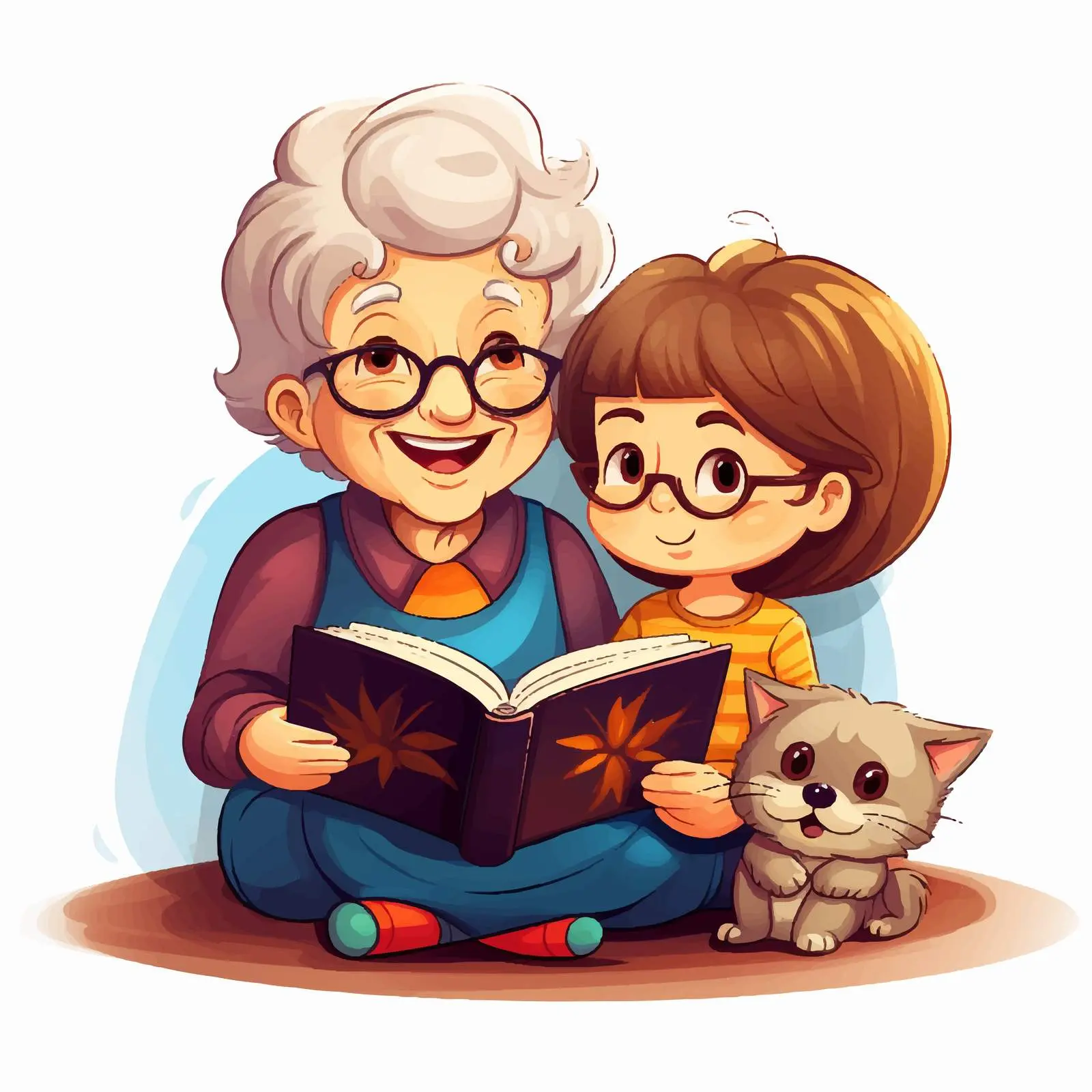 Grandma and Child Sharing a Book Vector — free download from Dotvec