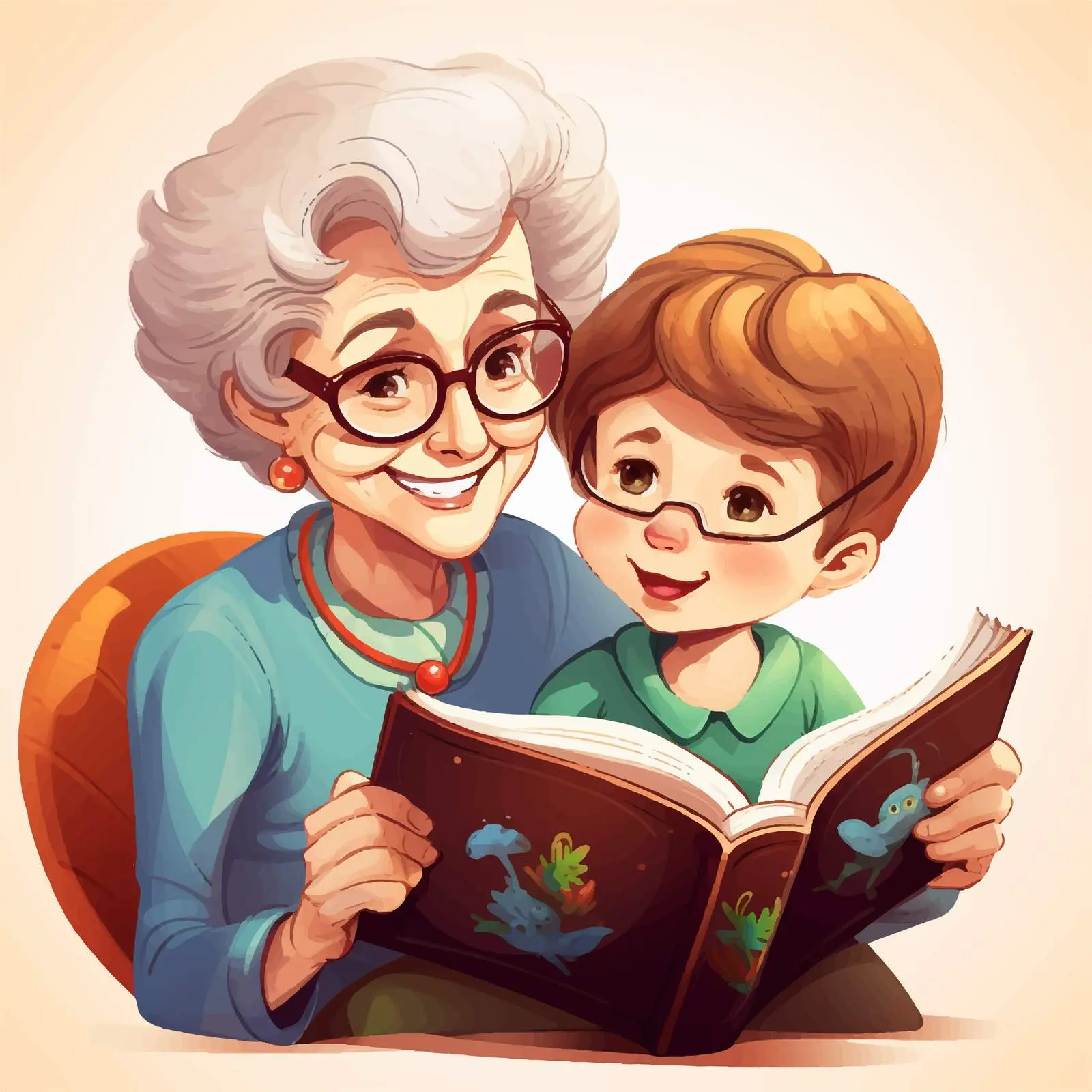 Grandma and Child Sharing a Book Vector Art — free download from Dotvec