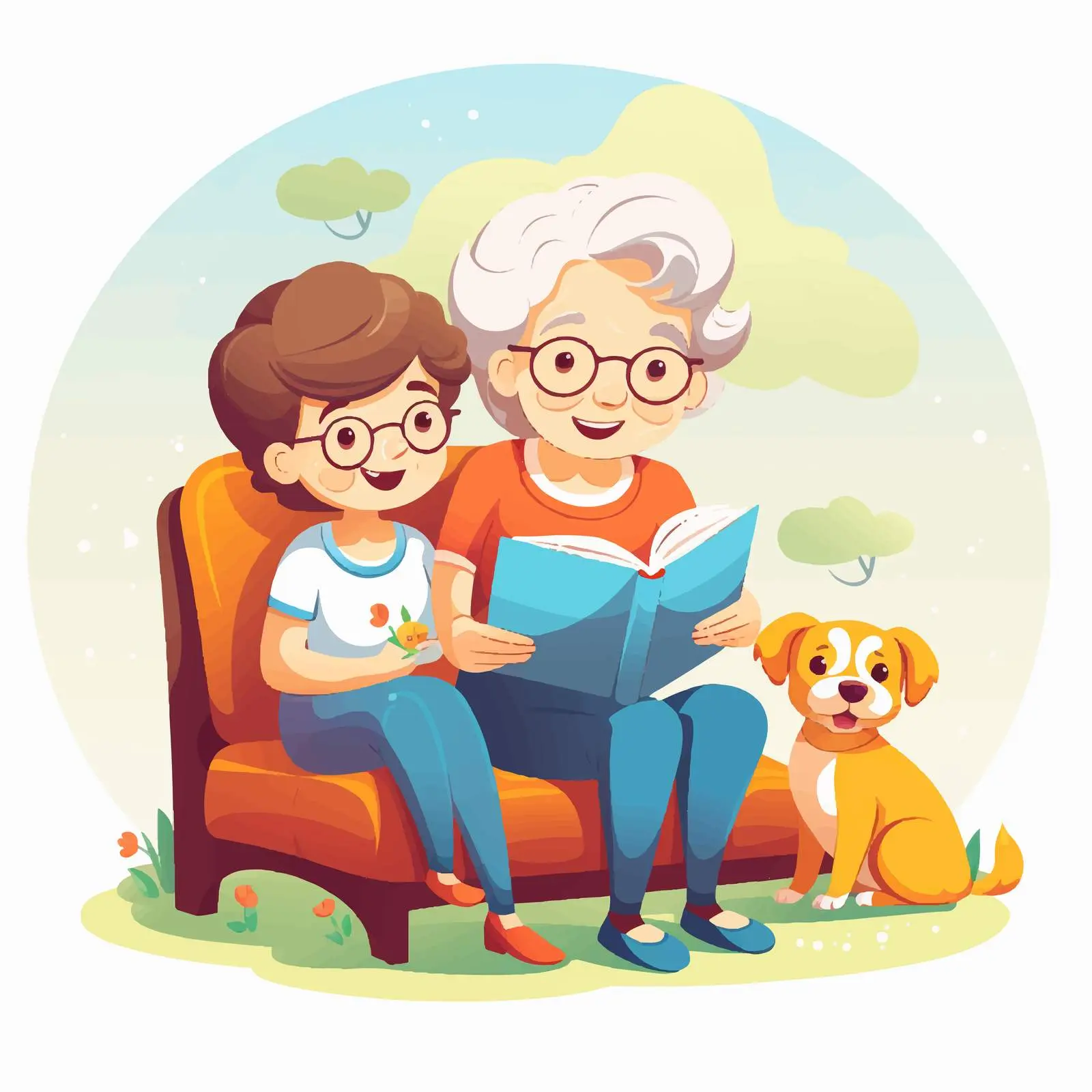 Grandma and Child Reading Together Vector Art — free download from Dotvec