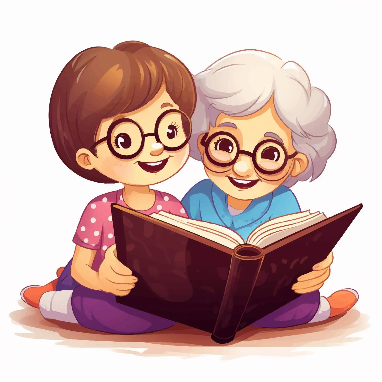 Grandma and Child Reading Together Vector Art — free download from Dotvec