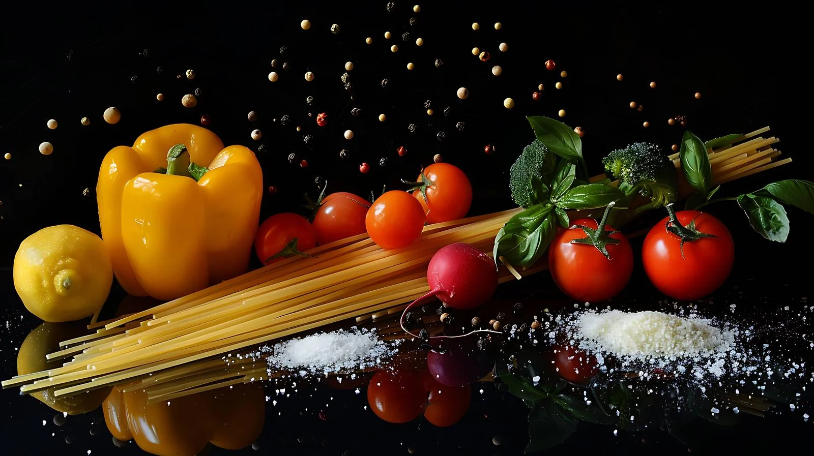 Vibrant Food Composition on Black Background — free download from Dotvec