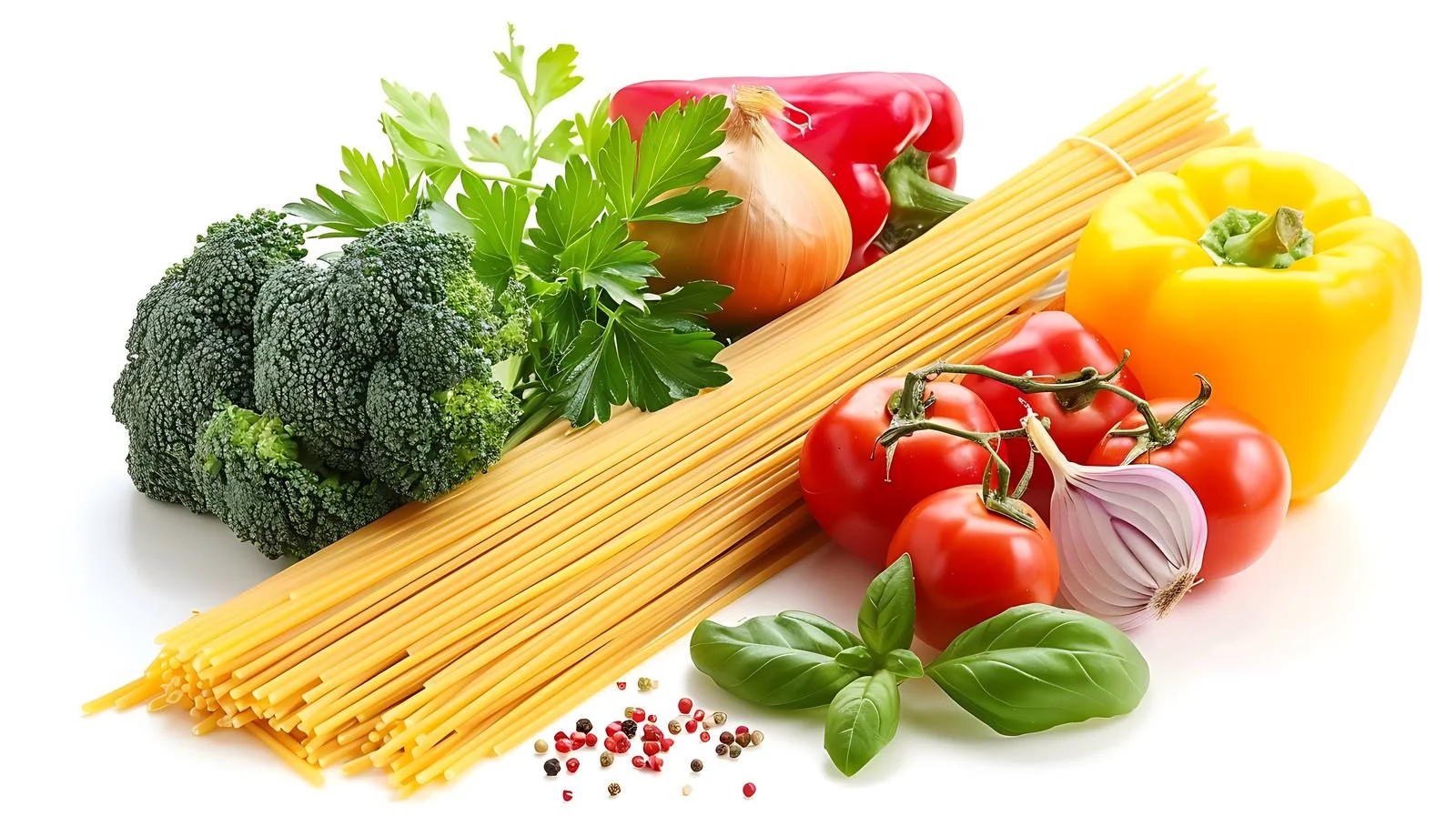 Vibrant Vegetable Pasta on Wooden Background — free download from Dotvec