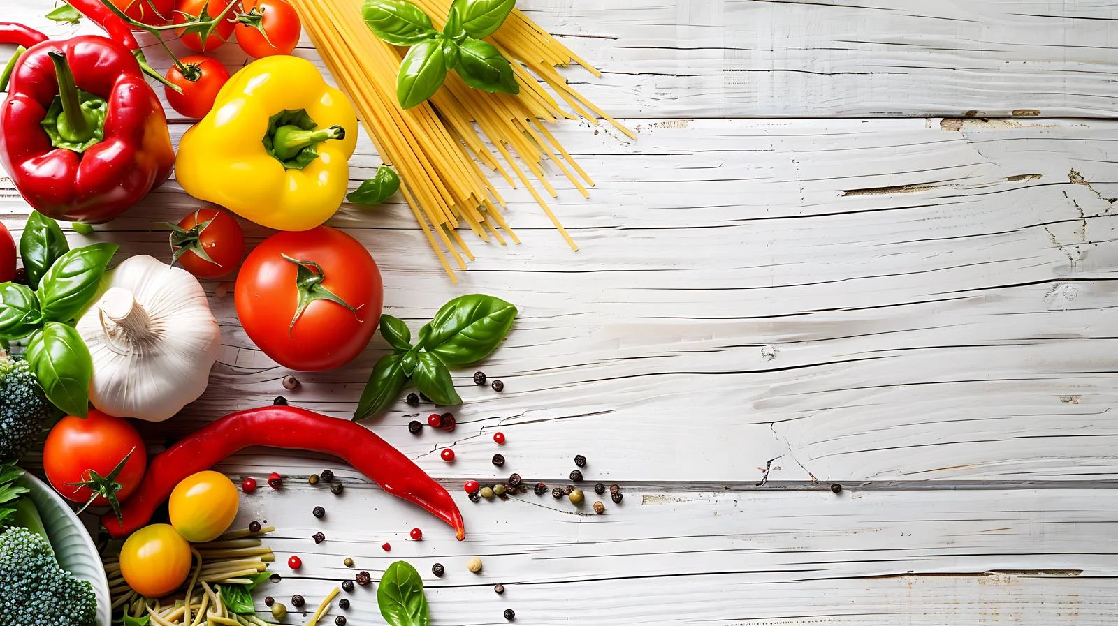 Vibrant Food Arrangement on Wooden Background — free download from Dotvec