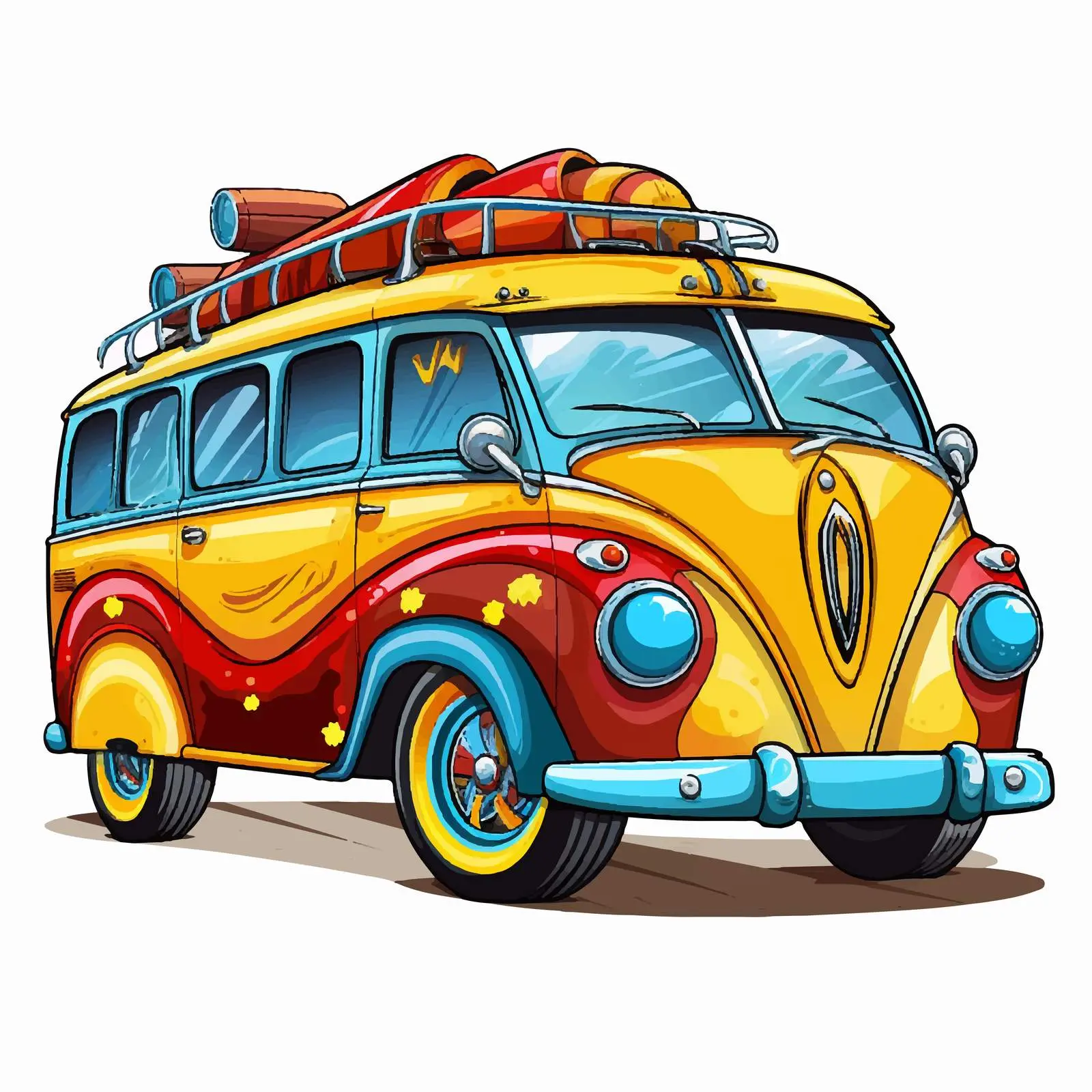 Colorful Cartoon Vintage Vehicle Vector Art – free cartoon transport image from Dotvec