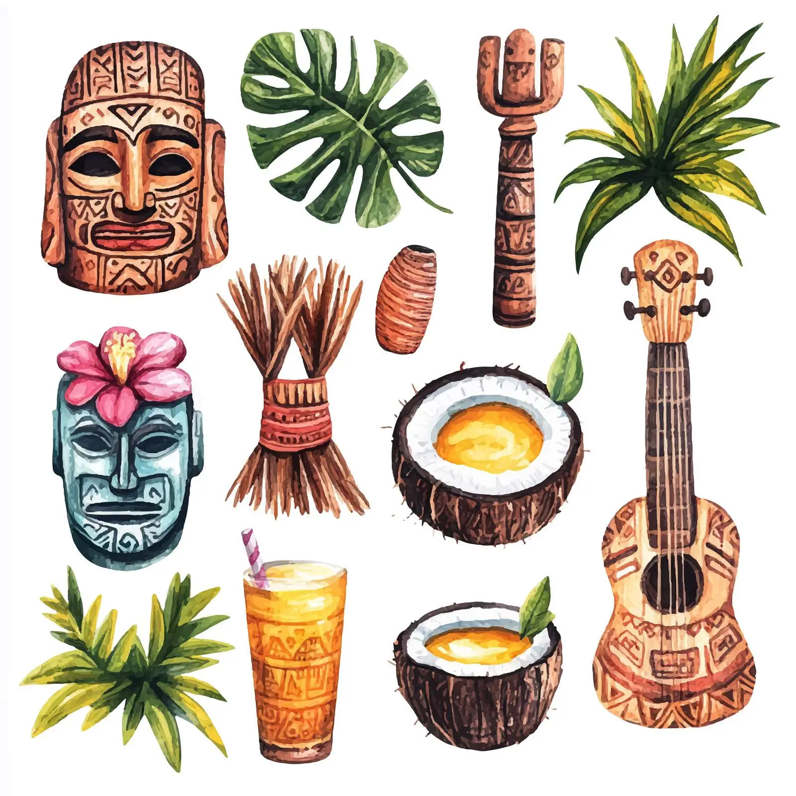 Hawaii Watercolor Hand-Drawn Sketches — free download from Dotvec