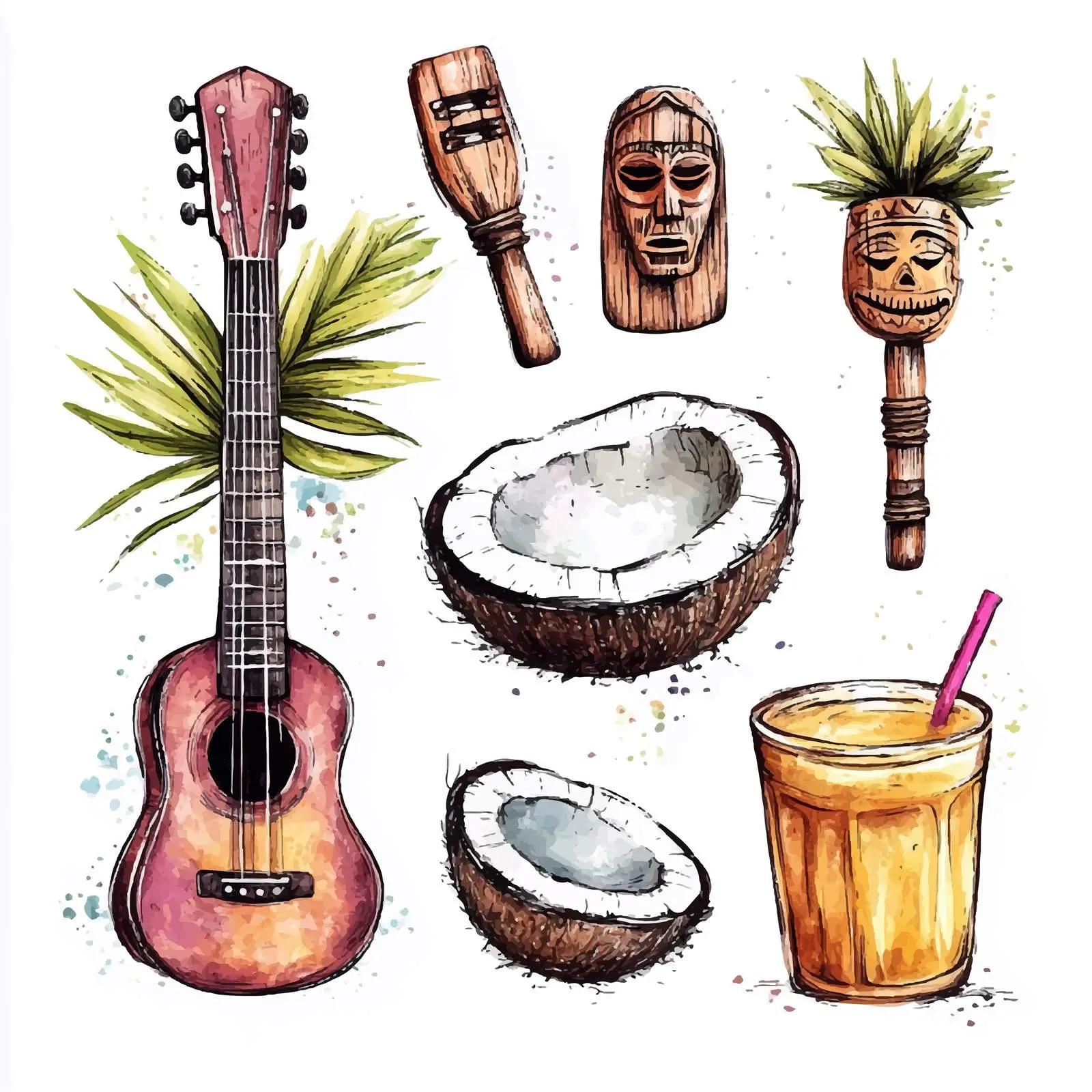 Vibrant Hand-Drawn Hawaii Sketch Set — free download from Dotvec