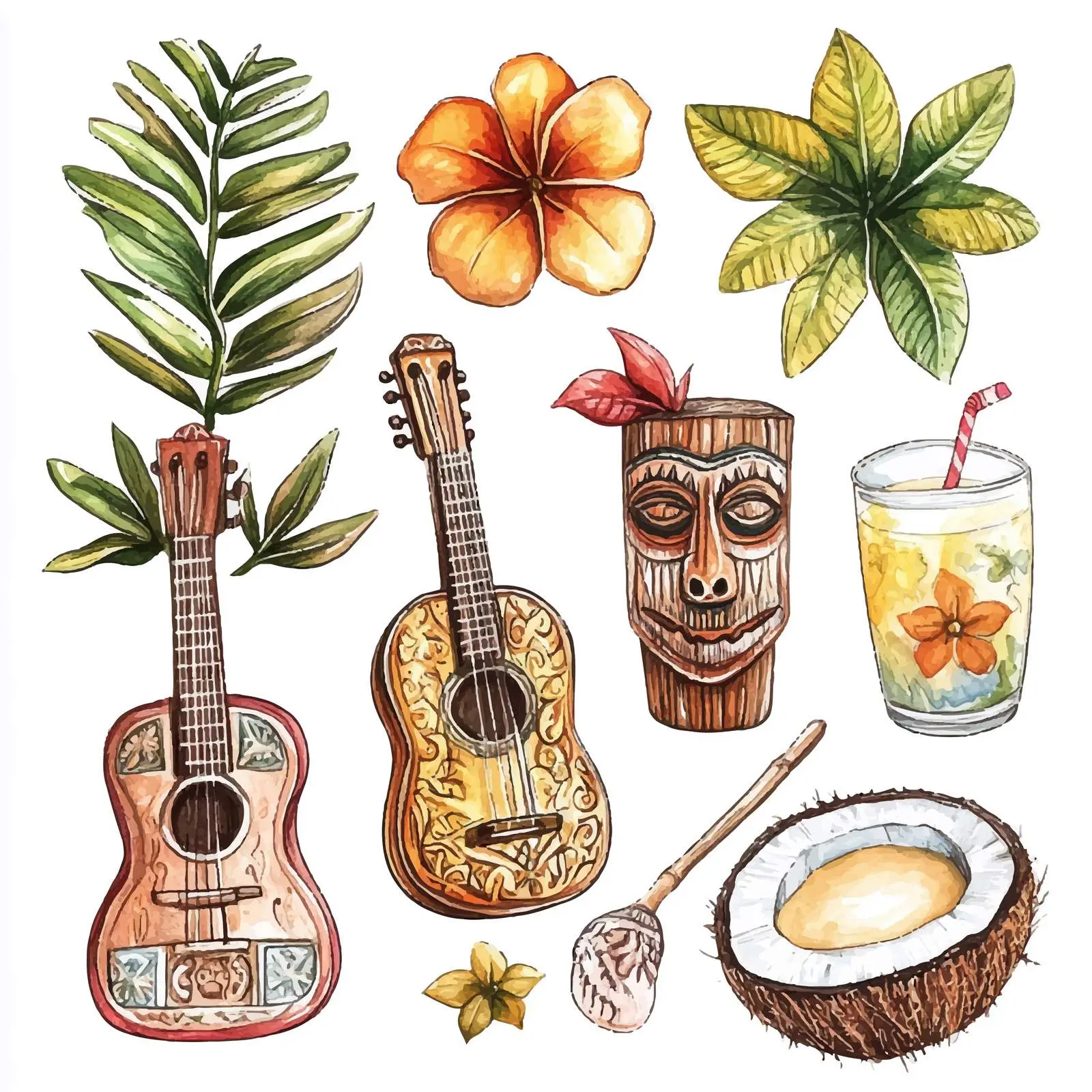 Colorful Hawaii Watercolor Sketch Set — free download from Dotvec