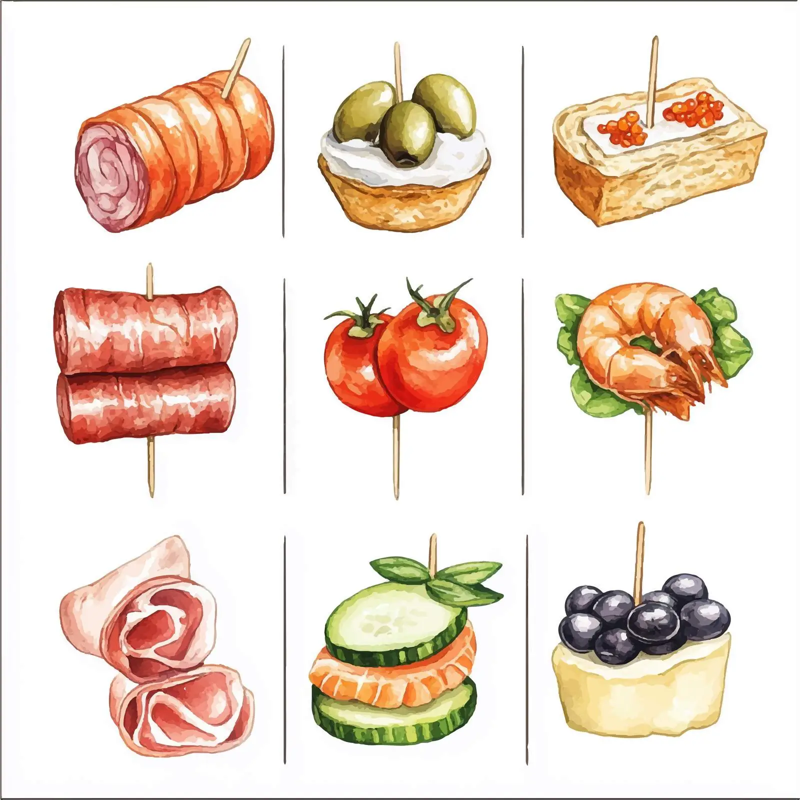 Hand-Drawn Watercolor Canapes Set — free download from Dotvec