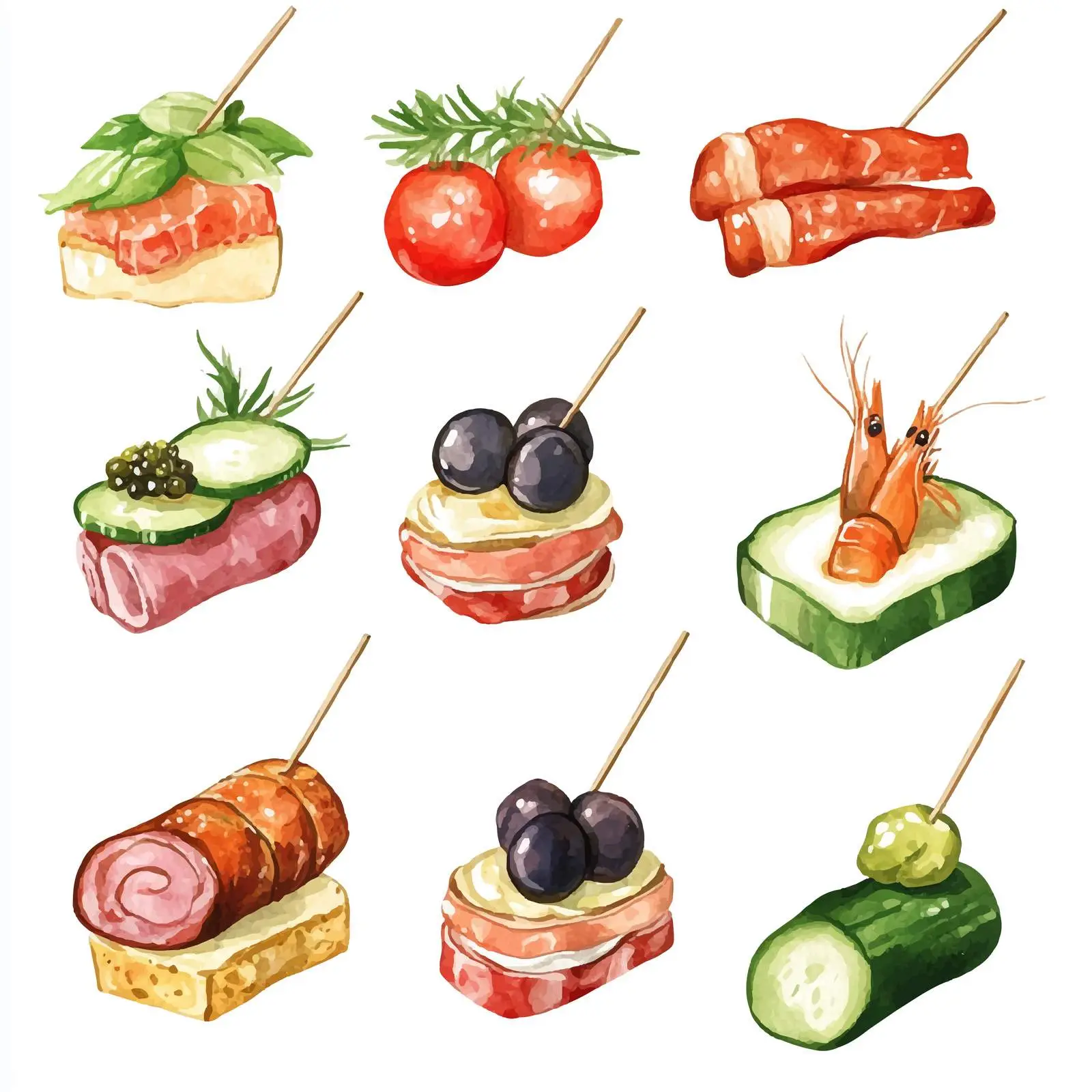 Colorful Hand-Drawn Watercolor Canapes — free download from Dotvec