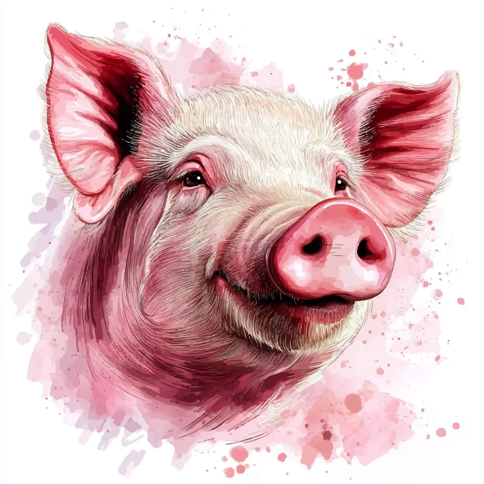 Vibrant Hand-Drawn Pig Watercolor — free download from Dotvec