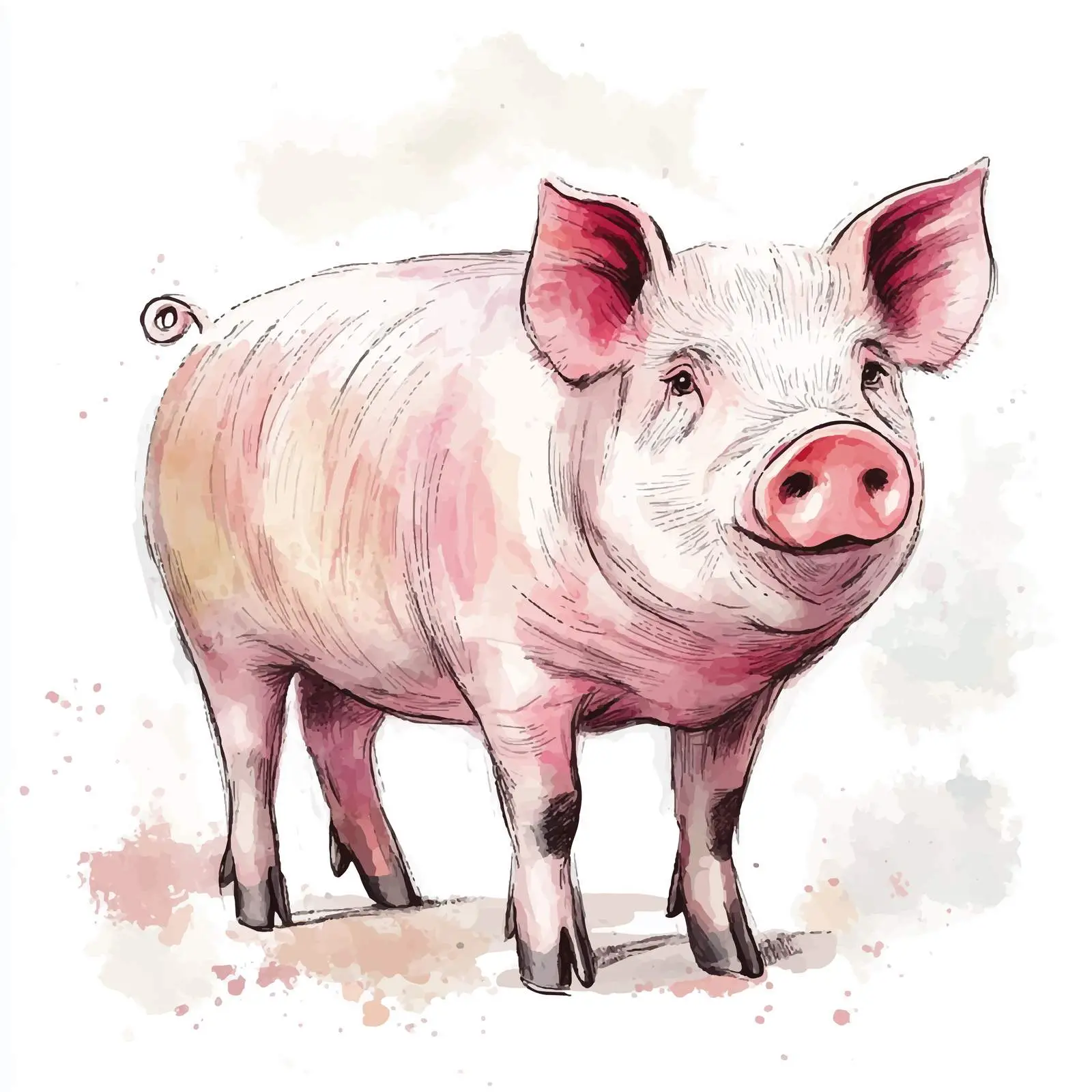 Hand-Drawn Watercolor Pig Illustration — free download from Dotvec